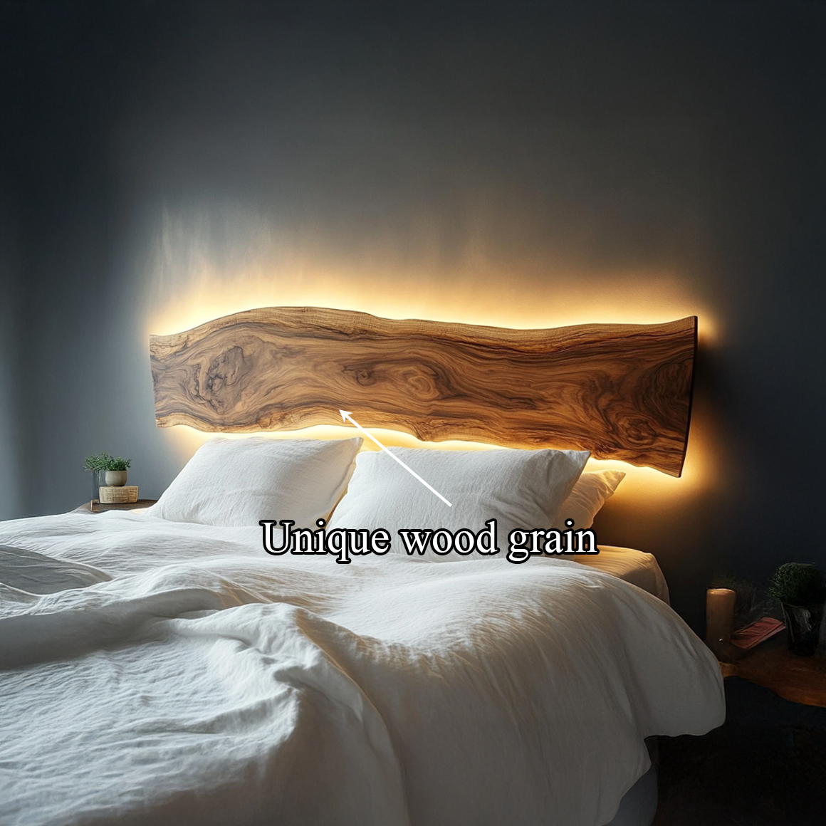 Live Edge Wooden Headboard Solid Wood Bedroom Interior Backlit Design SINLSADH007