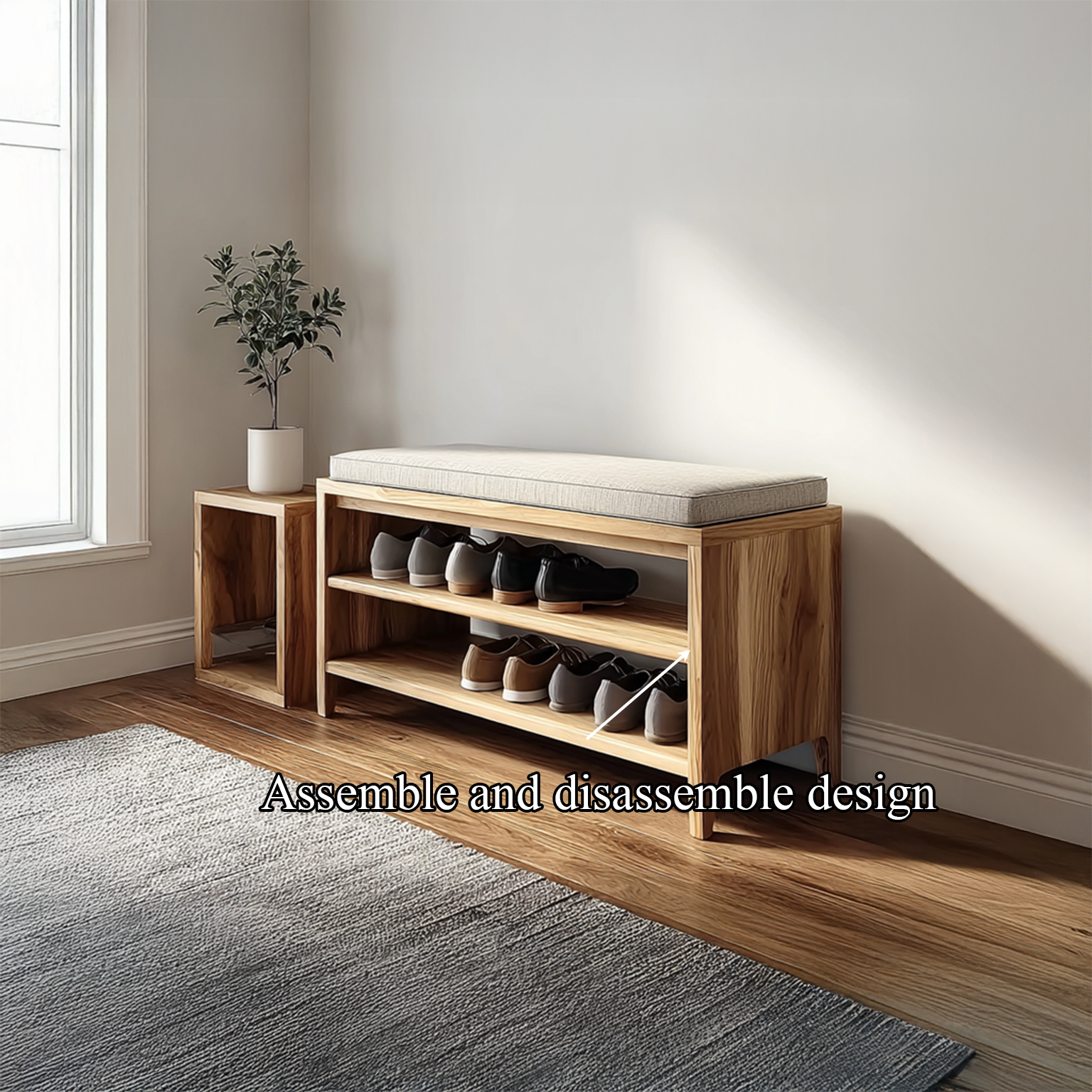 Midcentury Shoe Rack Bench Entryway Storage SINLSASB037