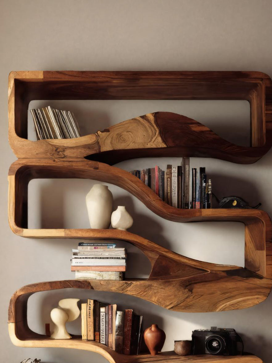 Modern Curved Bookshelf With Flowing Design For Bedroom SITHHNBS033
