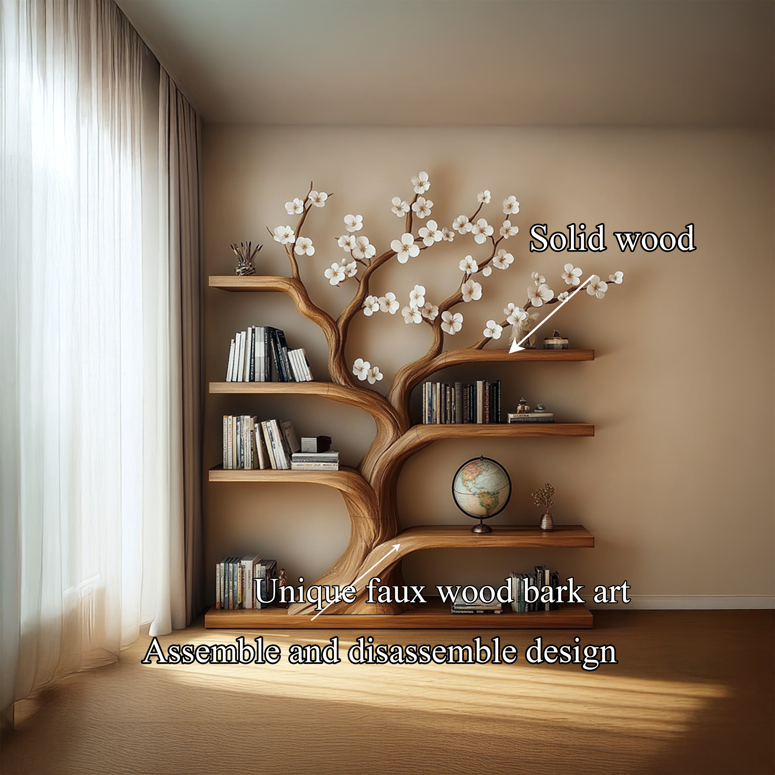 Rustic Tree Bookshelf Living Room Artistic Display SINLSATB314