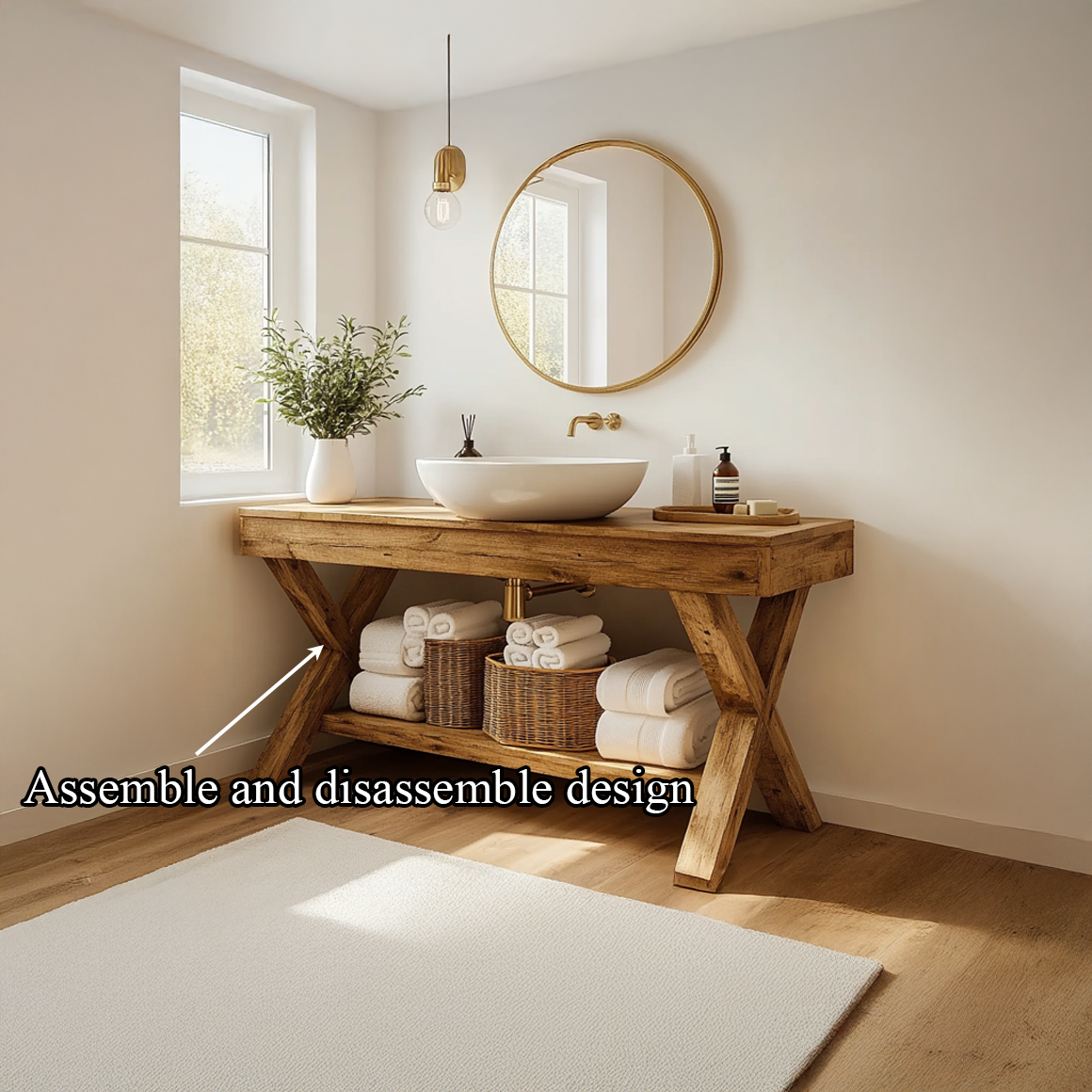 Rustic Bathroom Vanity Table Solid Wood Farmhouse Bathroom Decor SINLSABRV199