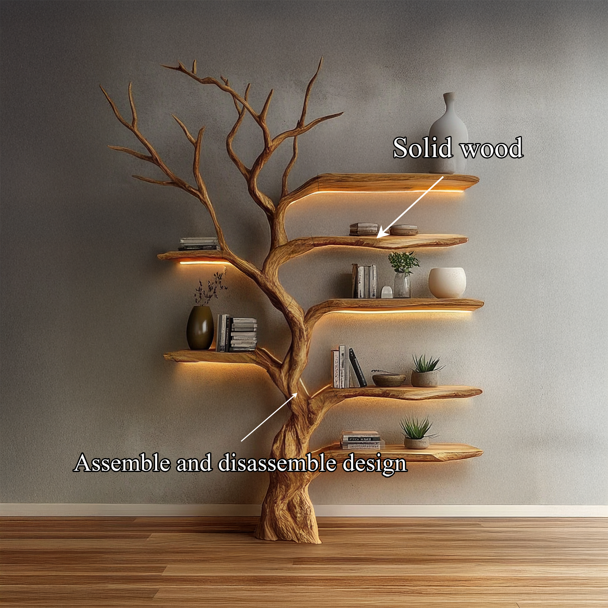 Rustic Organic Tree Bookshelf Living Room Interior Sculptural Wall Display SINLSATB659