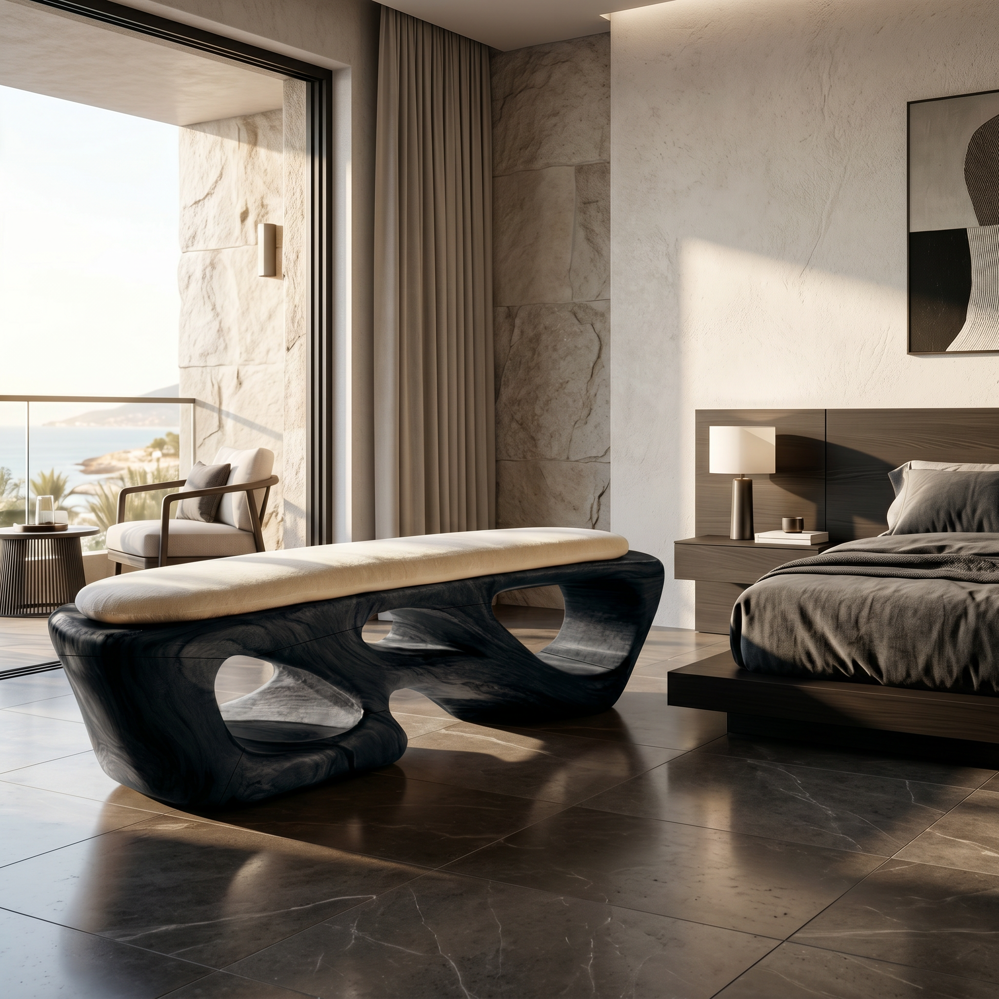 Curved Solid Wood Bench Luxury Living Room SILDTTRBEN081