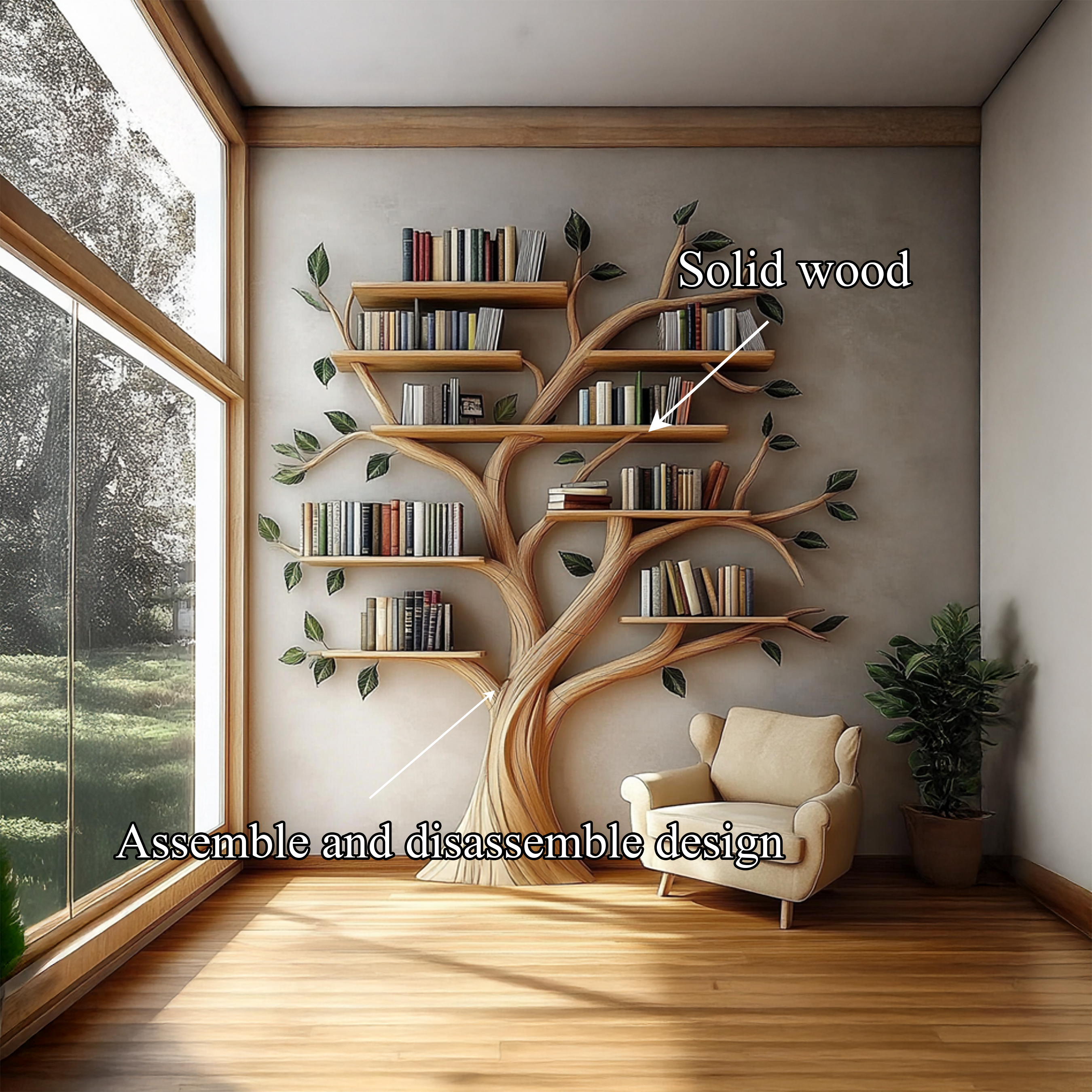 Rustic Tree Bookshelf Living Room Reading Corner SINLSATB304