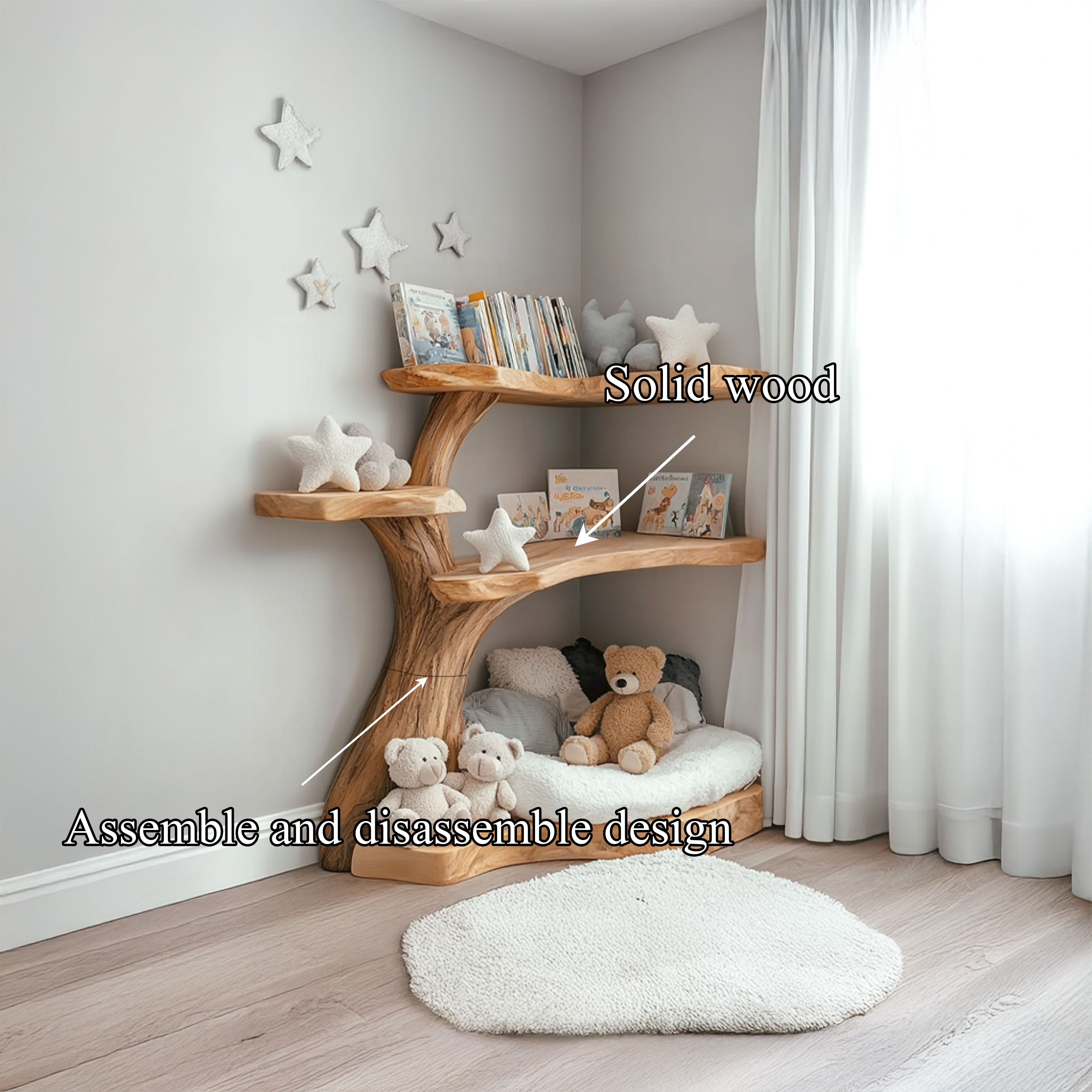 Rustic Corner Tree Bookshelf Kids Room Nursery SINLSATB310
