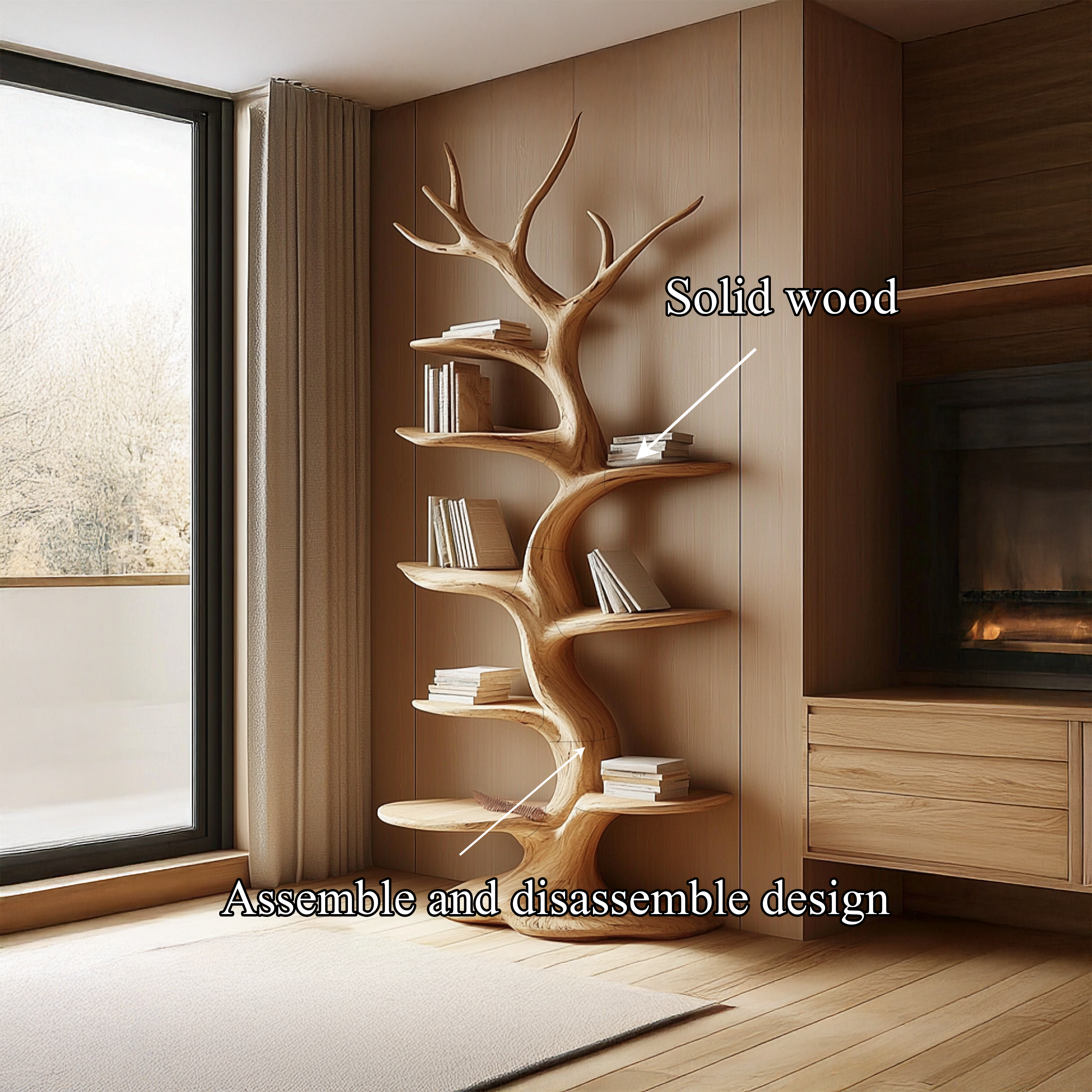 Rustic Tree Bookshelf Living Room Large Wall Unit SINLSATB318