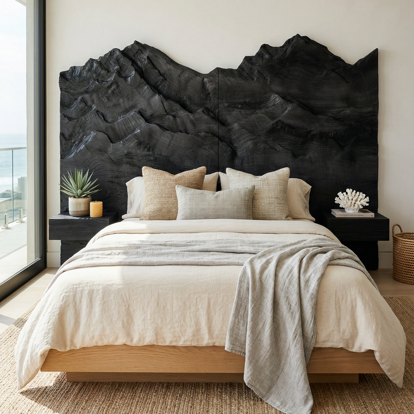 Mountain Relief Wood Headboard For Luxury Inspired Bedroom Design SILDTTRHB005
