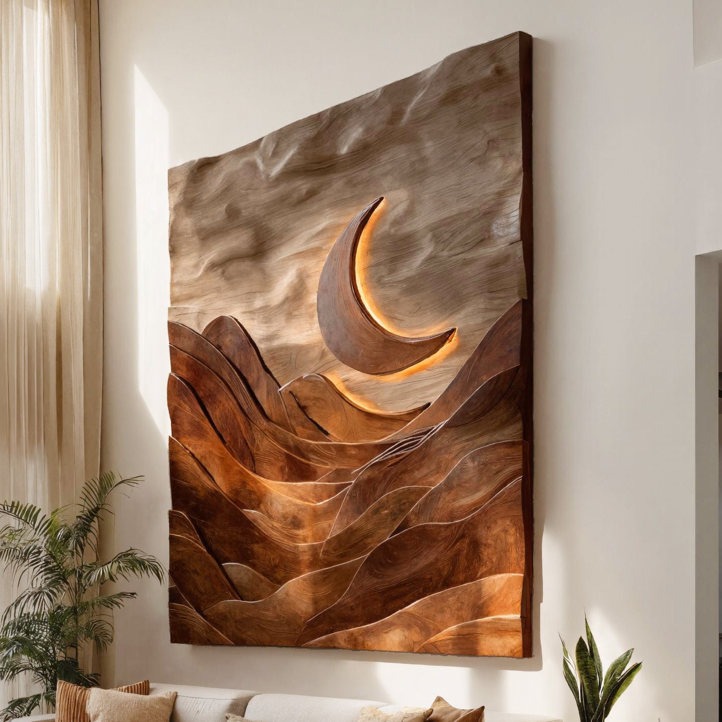 Large Crescent Moon Wood Wall Art For Living Room RTTHHNWA162