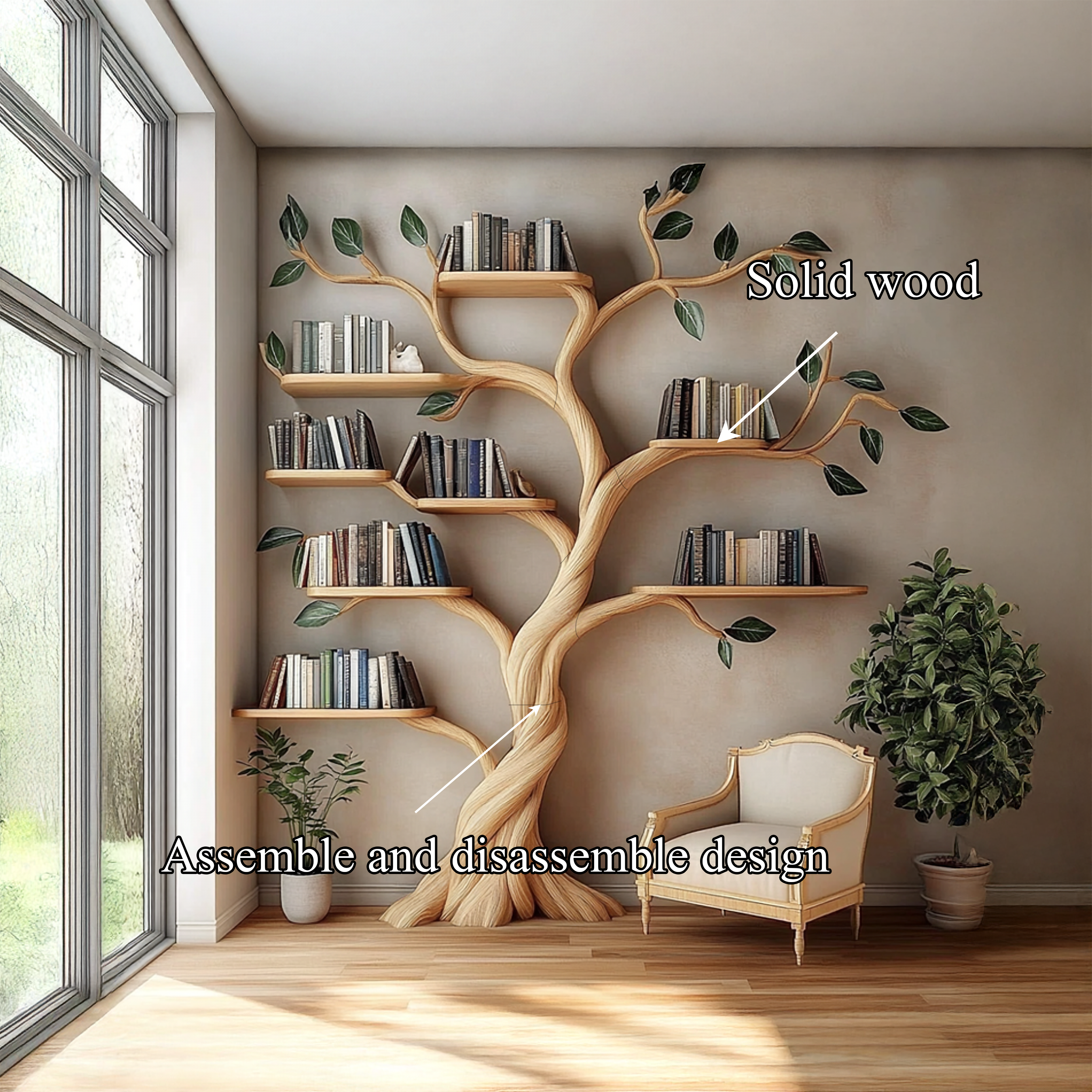 Rustic Tree Bookshelf Living Room Artistic Display SINLSATB305