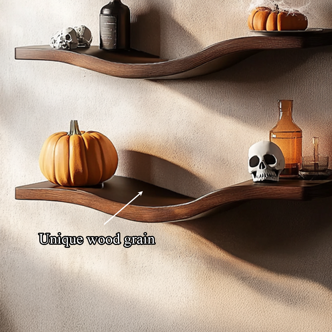 Mid Century Wavy Floating Shelf Halloween Living Room SINLSAWV013