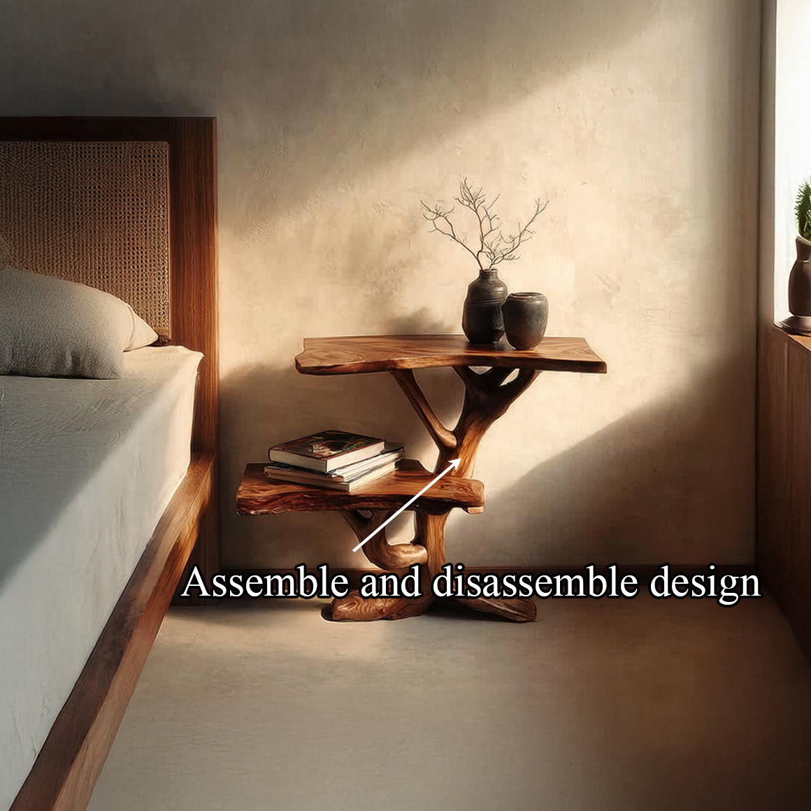 Rustic Tree Bedside Table Bedroom Apartment SINLSABT075