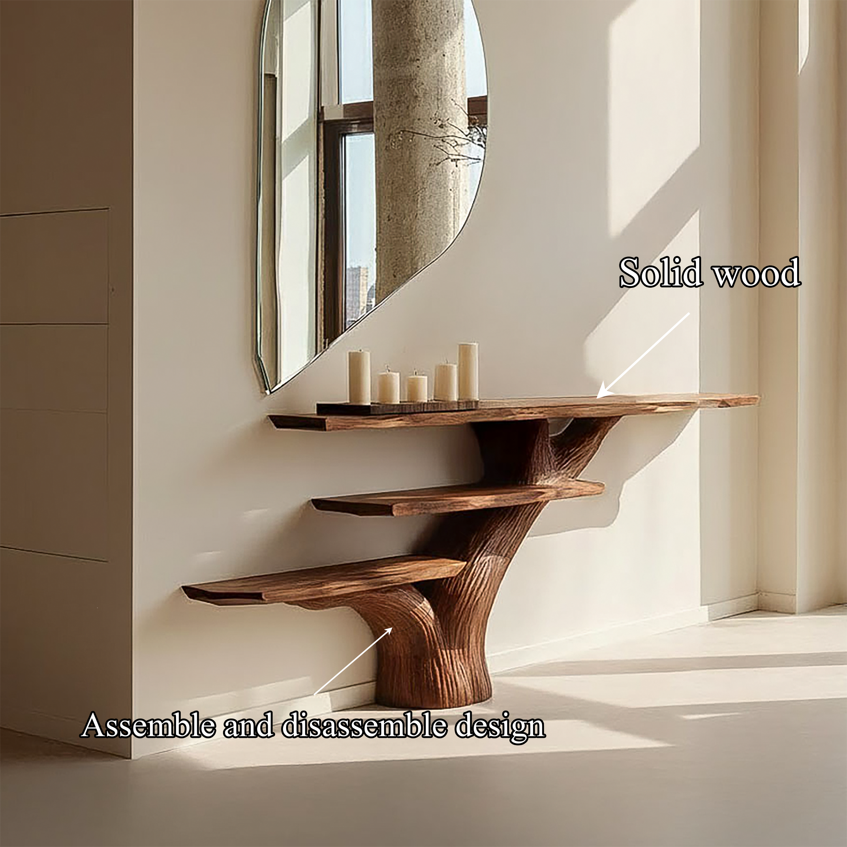 Rustic Artistic Tree Console Table Solid Wood Living Room Interior Architectural Piece SINLSACS439