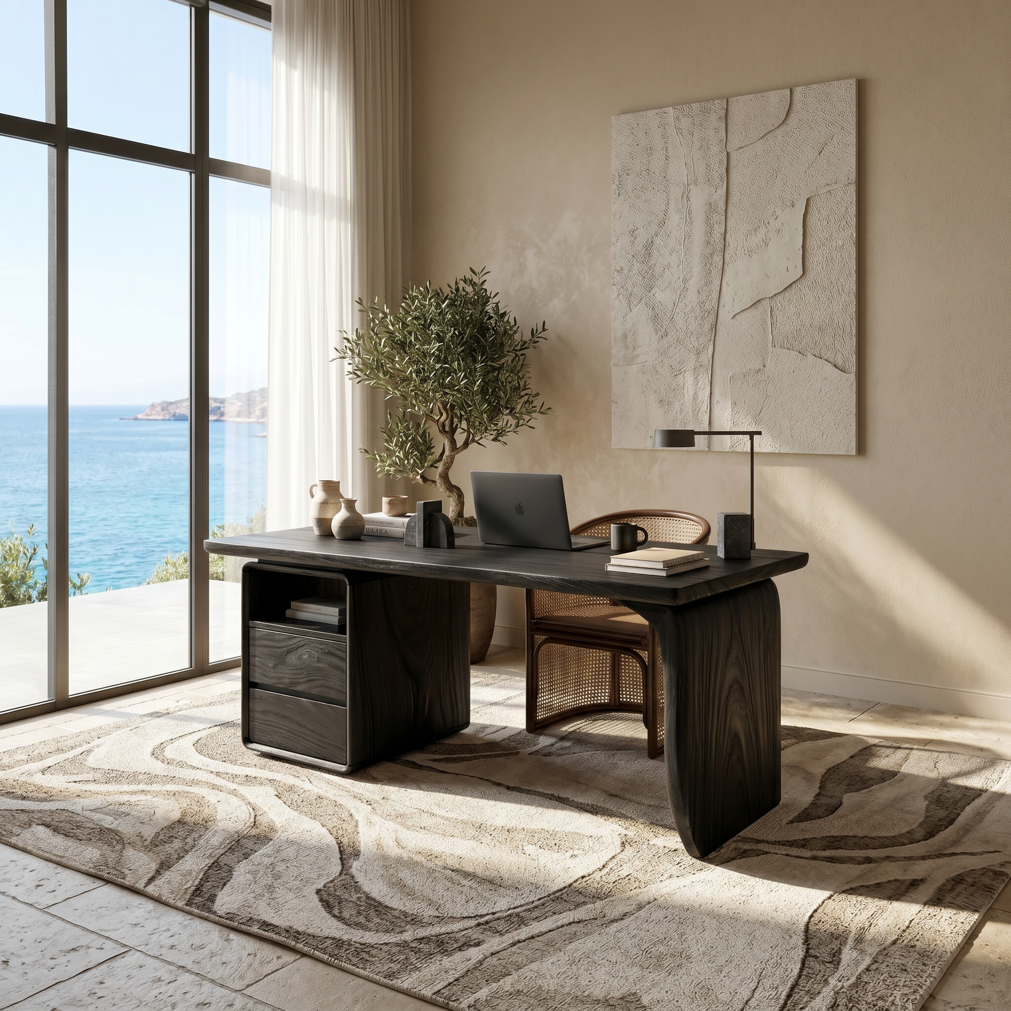 Japandi Study Desk With Curved Legs For Zen Office Room SILDTTRDE004