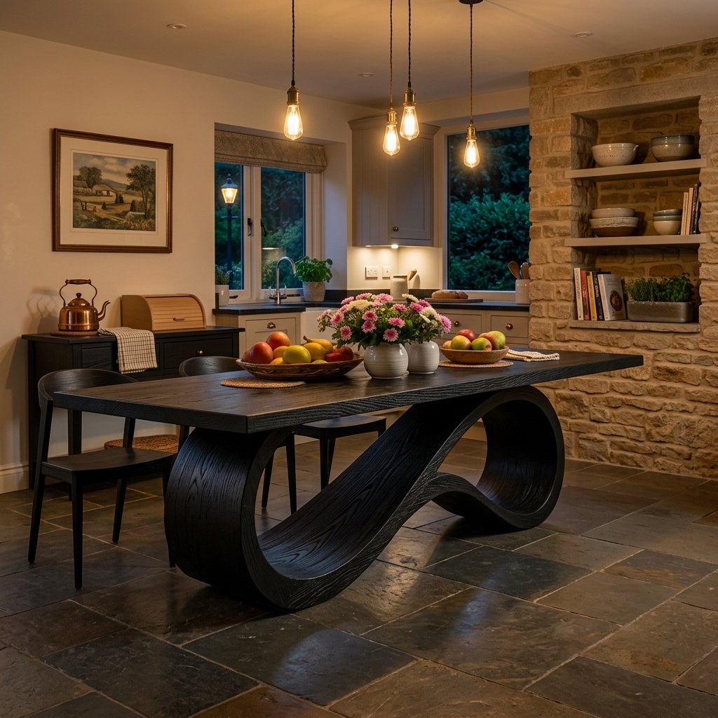 Wooden Dining Table With Flowing Base For Kitchen RTTHTTDN057