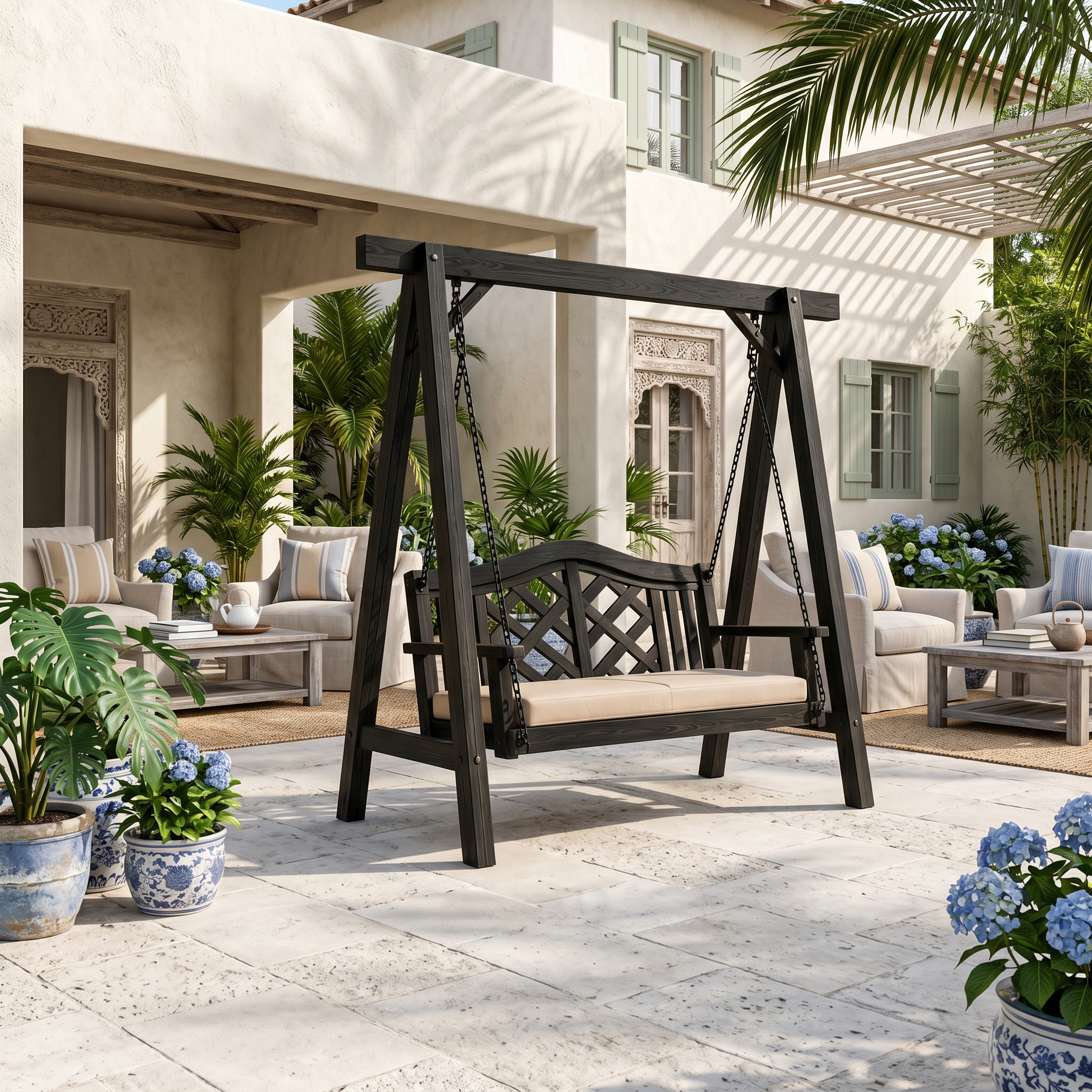 Contemporary Wooden Garden Swing Outdoor Living SILDTTRSWI015