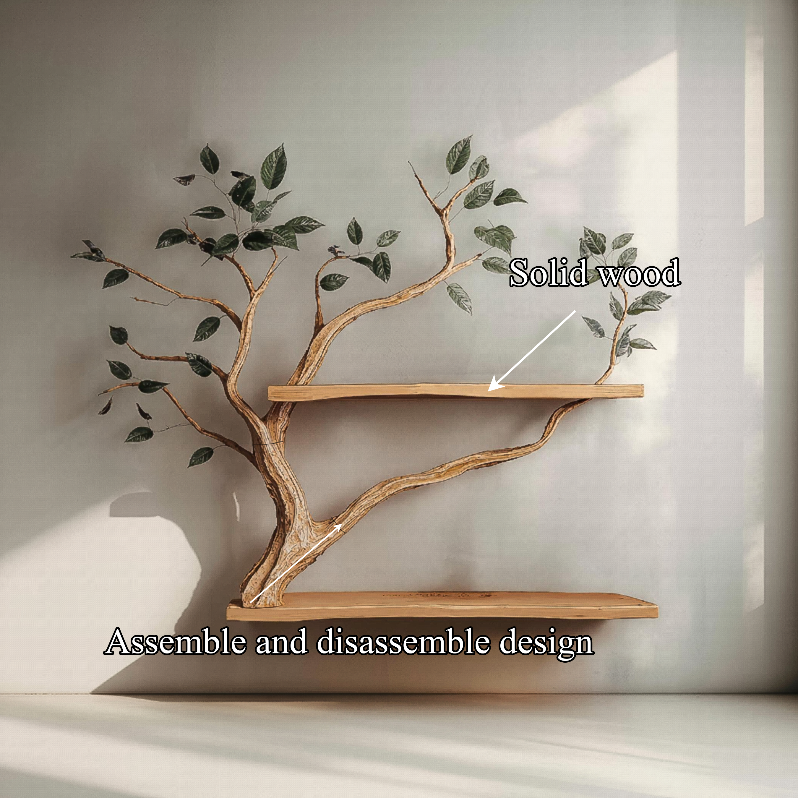 Rustic Sculptural Branch Display Shelf Solid Wood Living Room Interior Wall Feature SINLSATBS104SHNA