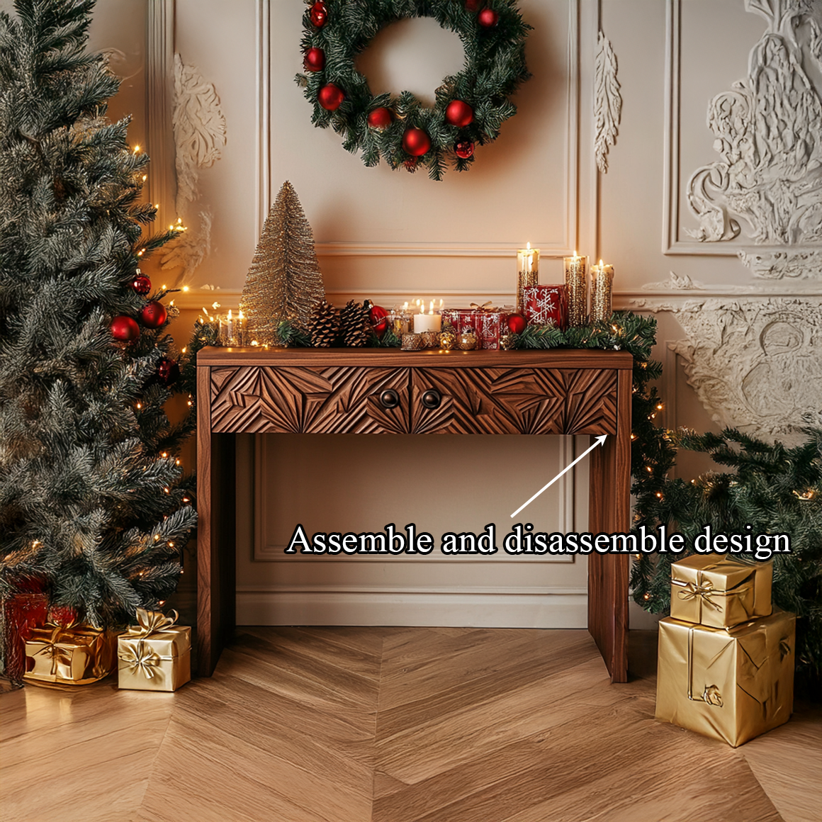 Rustic Carved Console Table Christmas Entryway SINLSACS339
