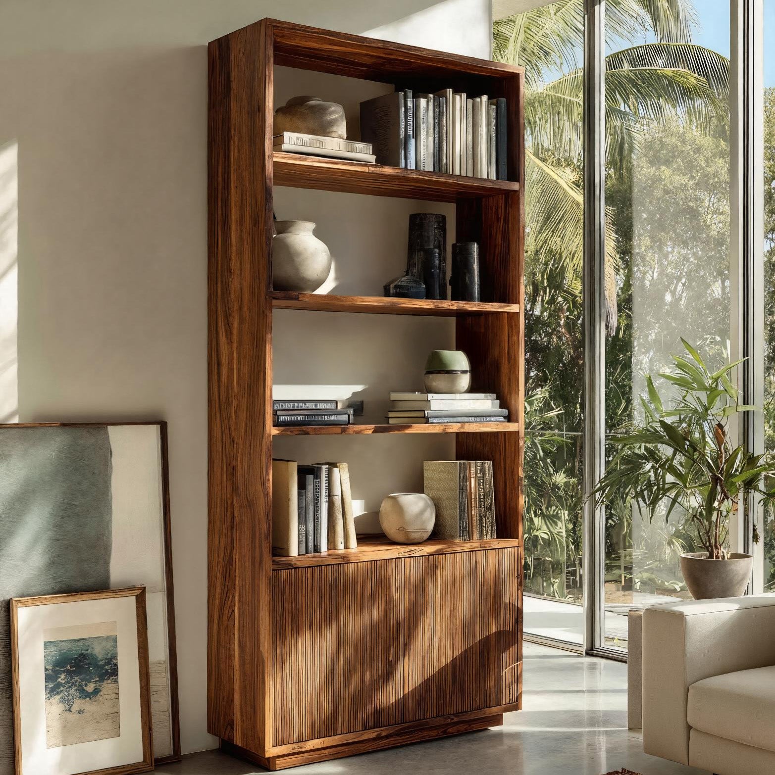 Minimal Wooden Bookcase For Coastal Living Room RTTHHNBS146