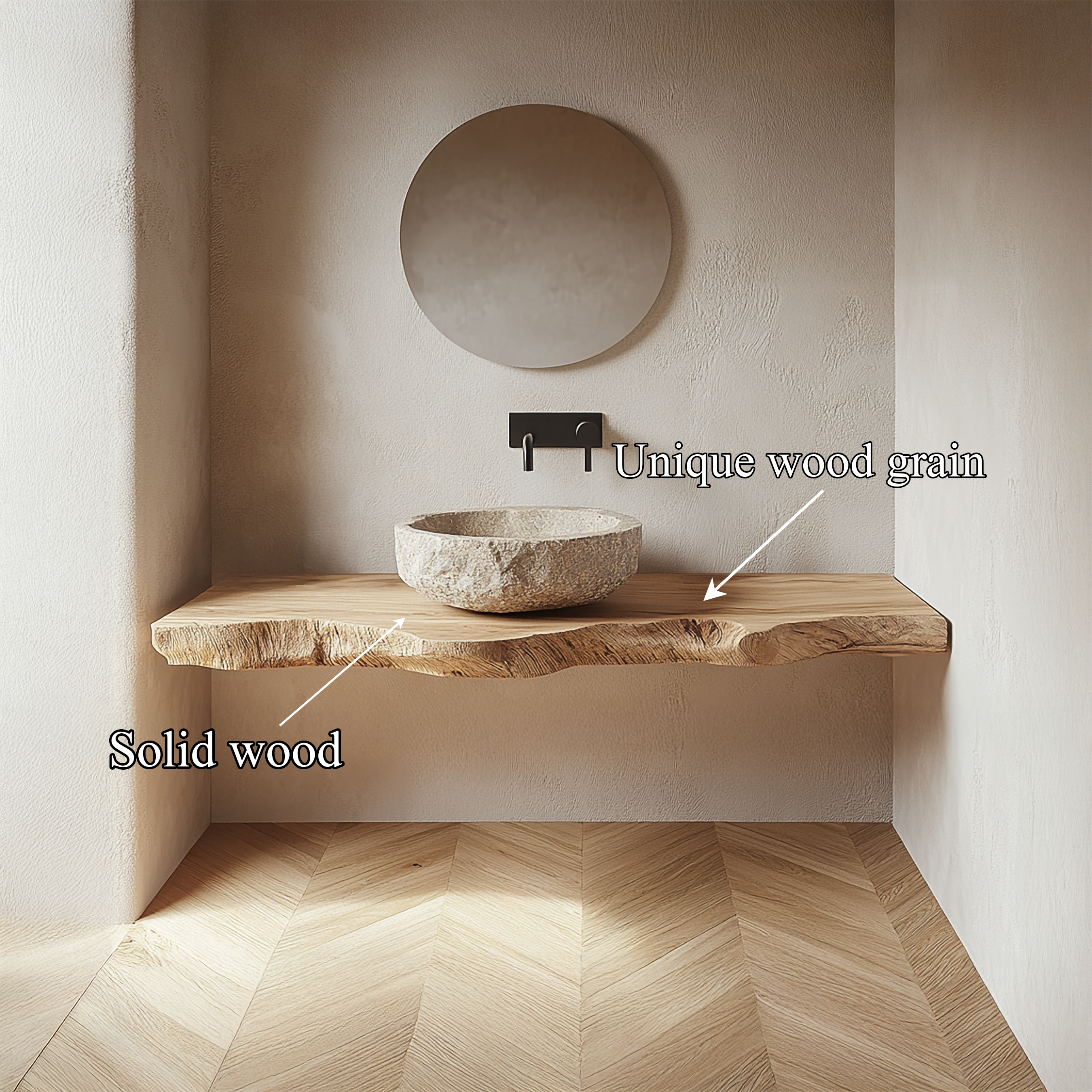 Rustic Bathroom Vanity Shelf Thick Slab Wood Bathroom Style SINLSABRV241