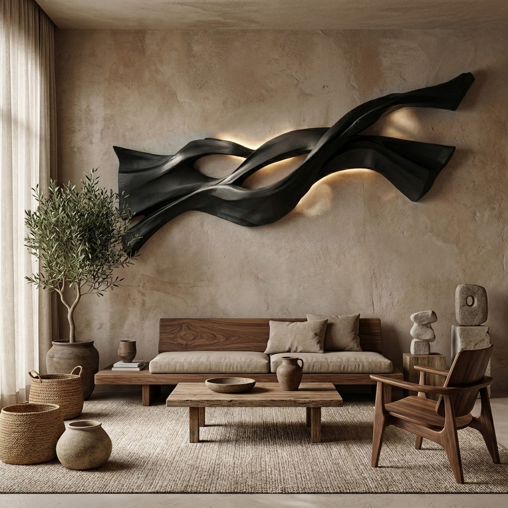 Contemporary Wood Wall Art Flowing Design For Living Room RTTHHNWA181