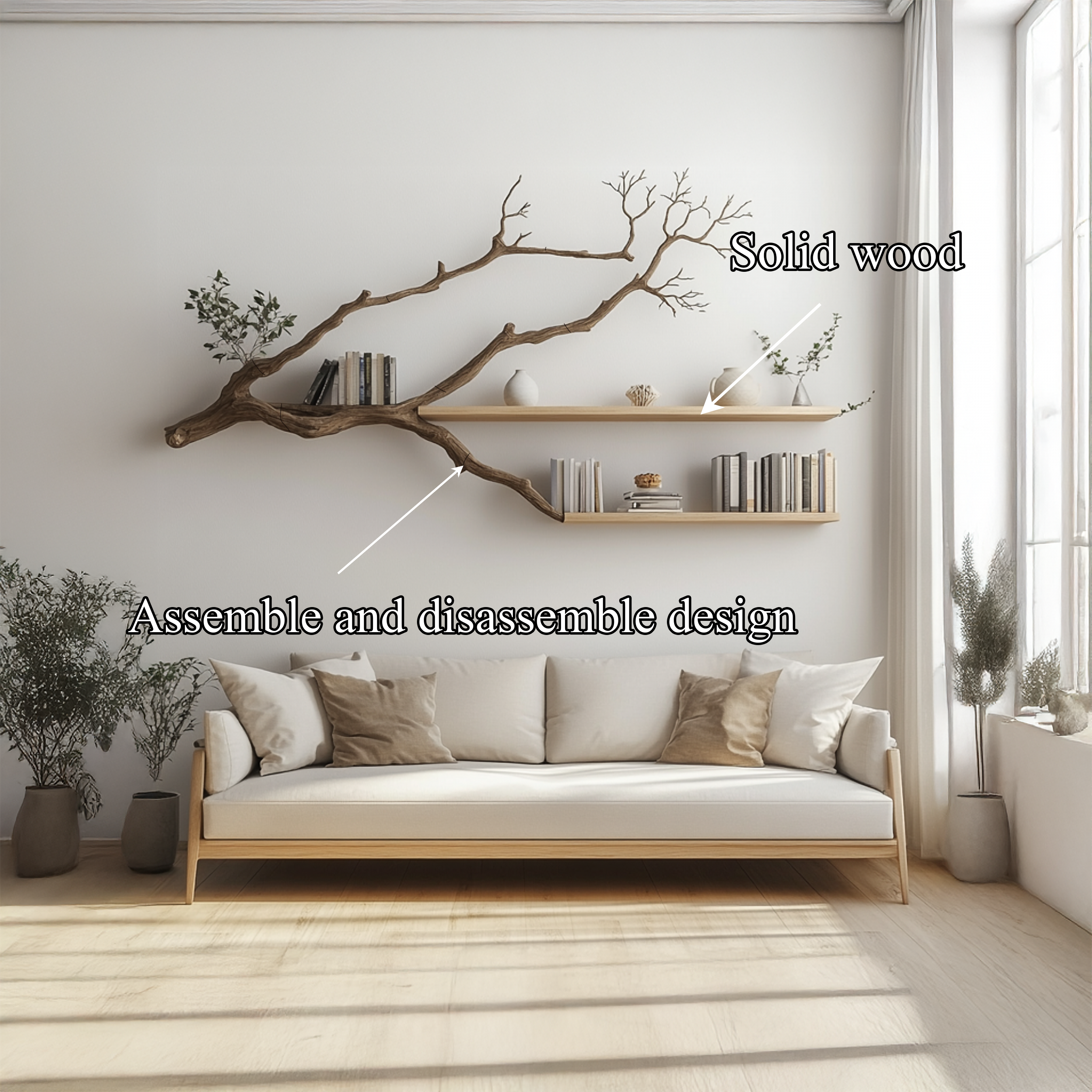 Rustic Tree Wall Shelf For Modern Bedroom Decor SINLSATBS039