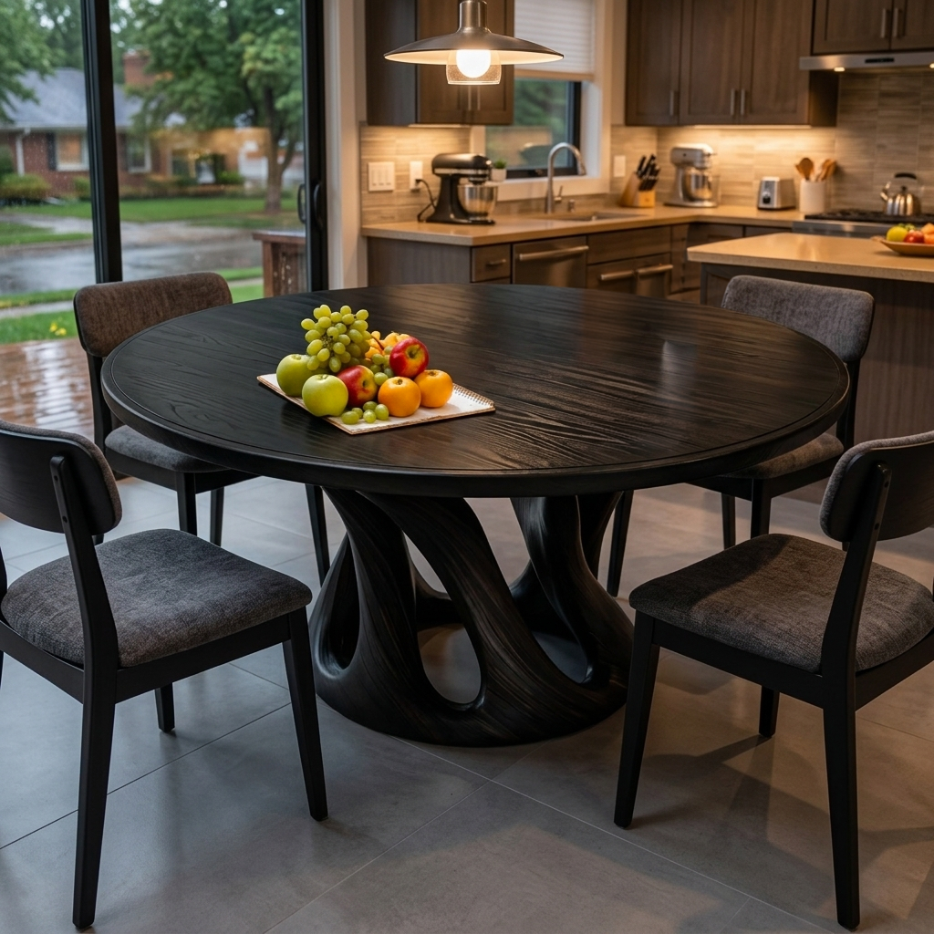 Mid Century Wooden Dining Table With Sculptural Base For Kitchen RTTHTTDN054