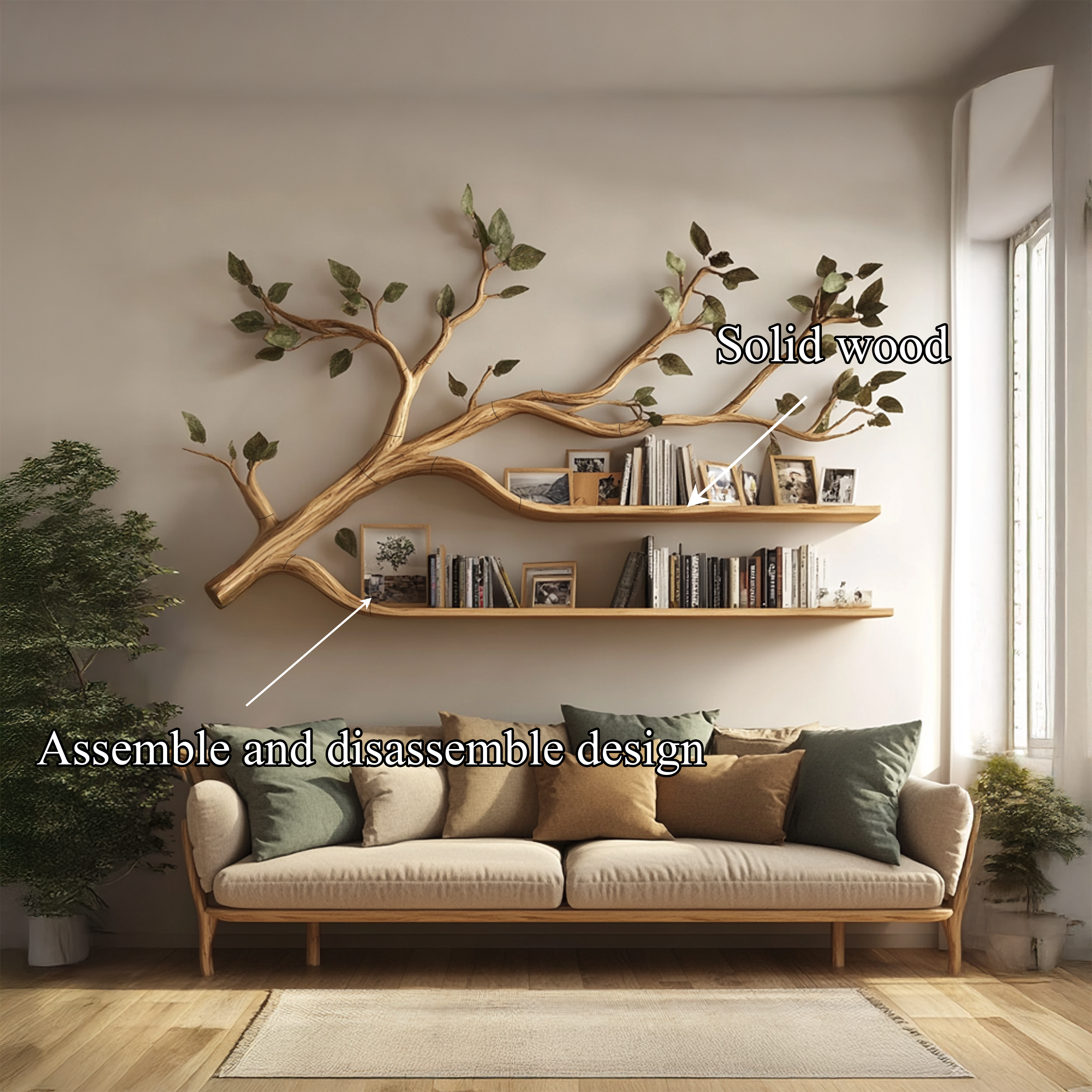 Rustic Artistic Tree Bookshelf Living Room Display SINLSATBS034