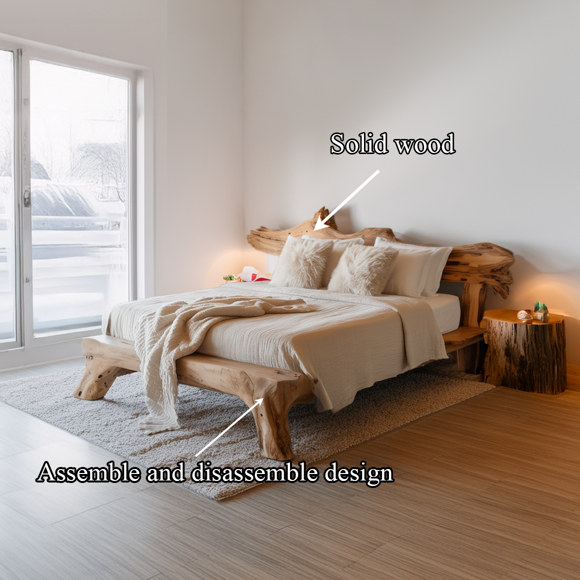 Rustic Platform Bed Organic Bedroom Modern Style SINLSAWB066