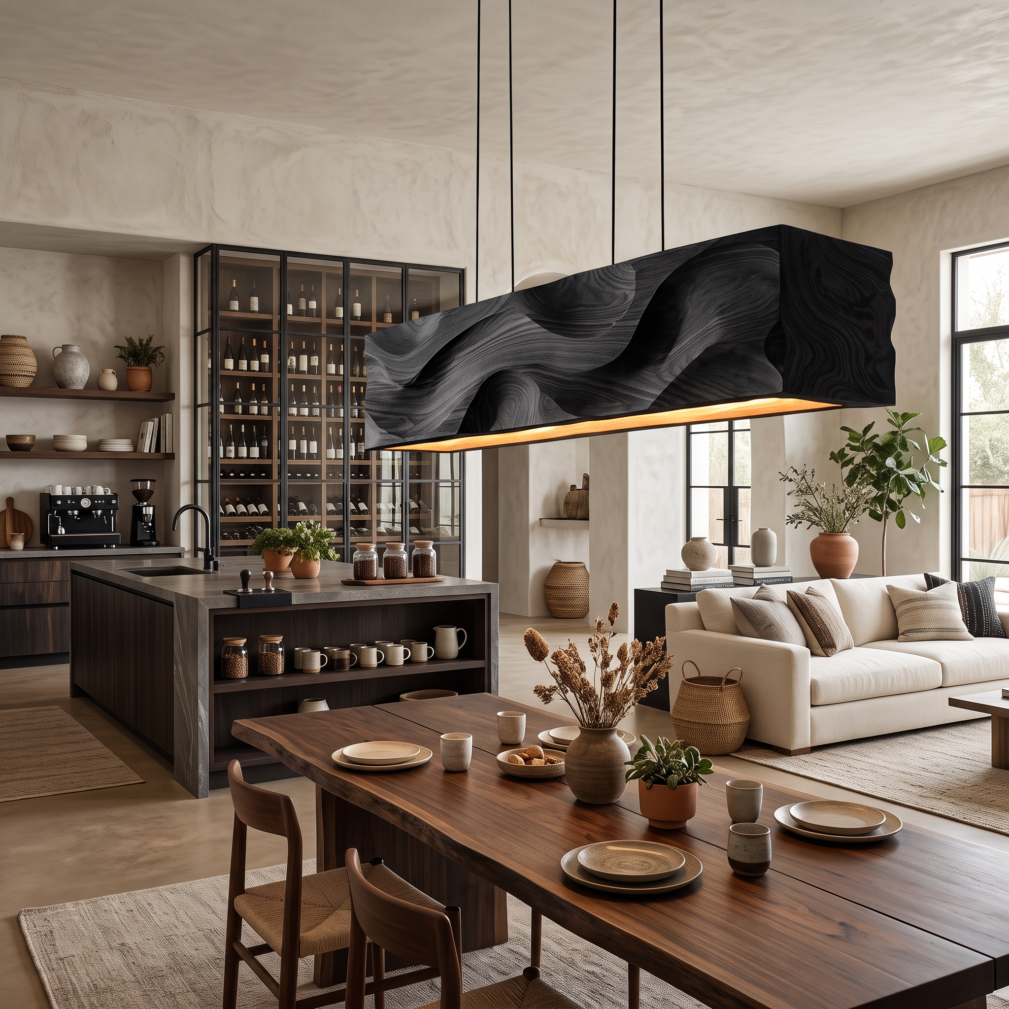 Modern Pendant Lighting With Carved Wave For Dining Area RTTHTTCE013