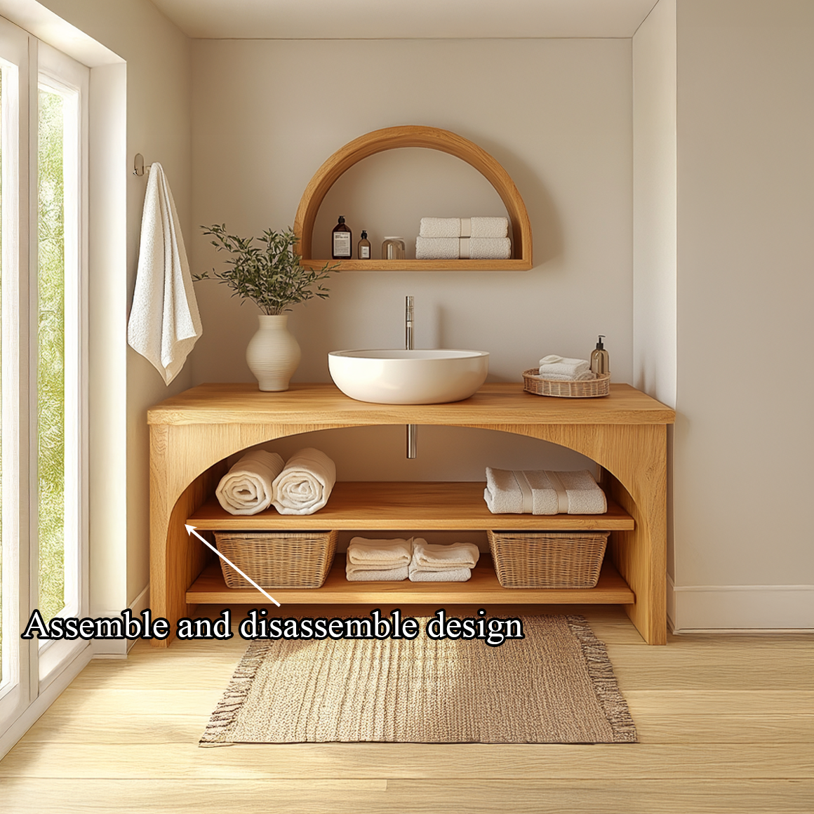 Minimal Bathroom Vanity Cabinet With Open Shelving And Storage Compartments SINLSABRV204