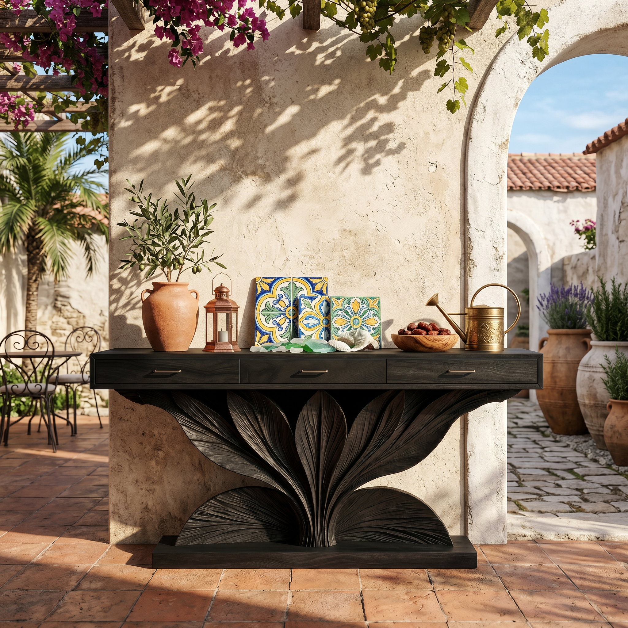 Coastal Leaf Base Console Table Luxury Entryway SILDTTRCS089