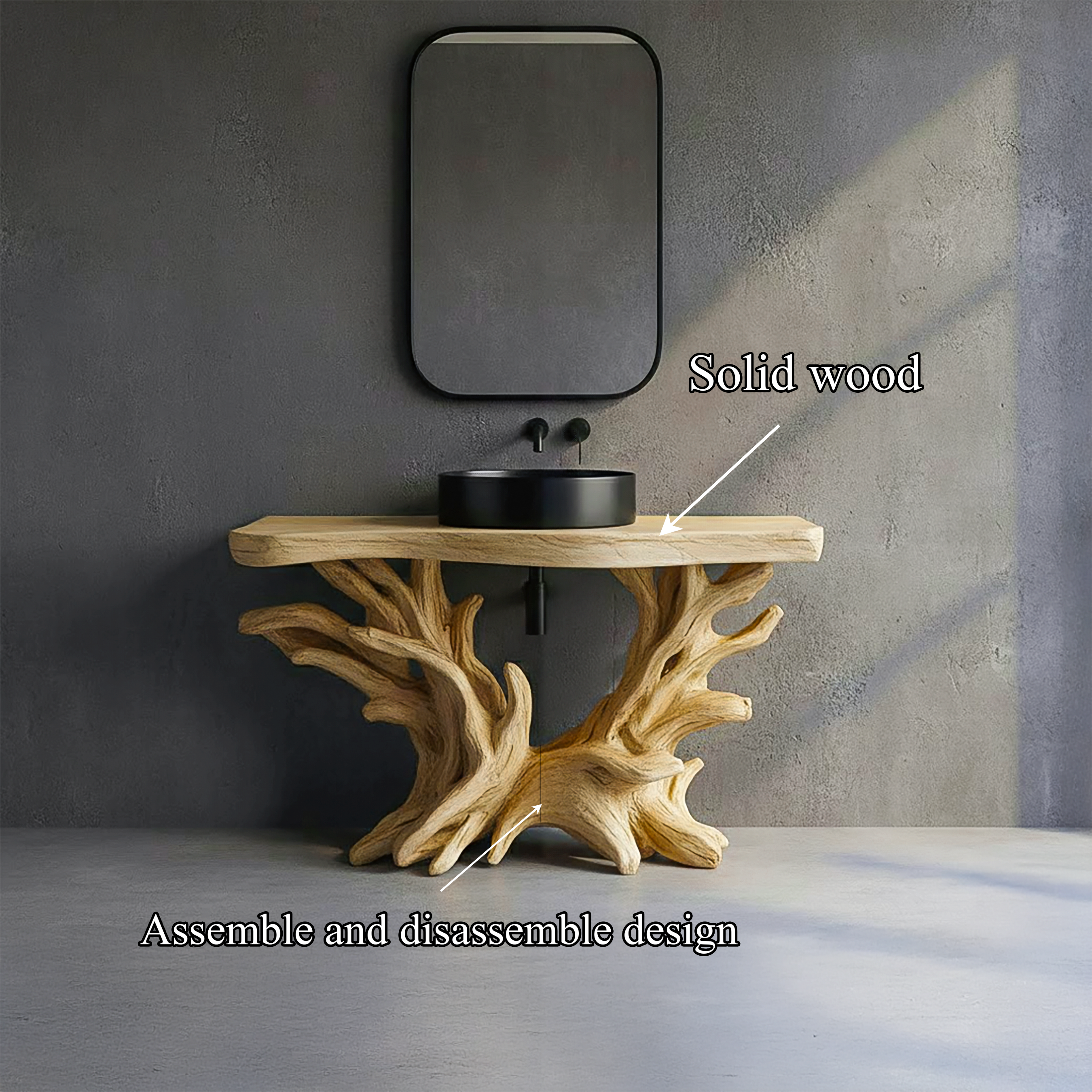 Sculptural Rustic Bathroom Vanity Root Wood Console Freestanding SINLSABRV257