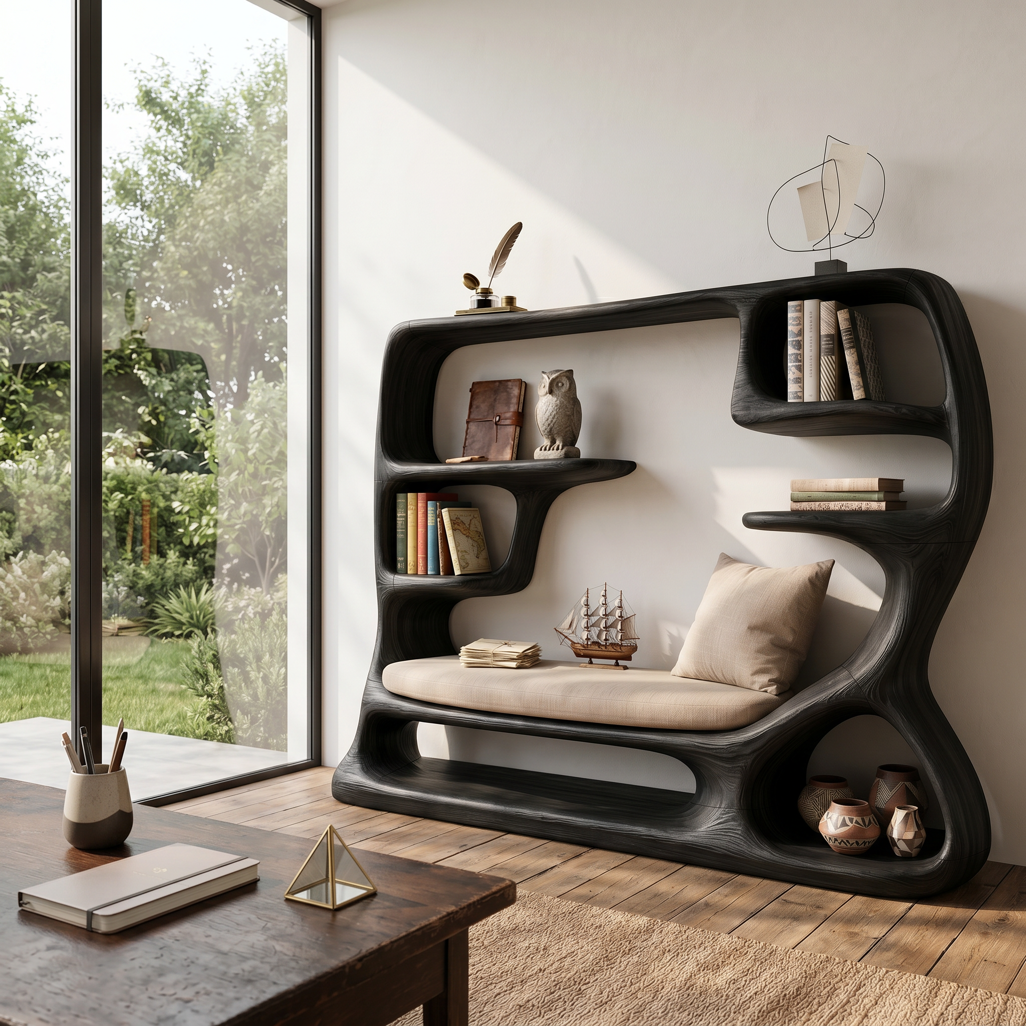 Organic Window Seat Bookcase For Cozy Reading Space SILDTTNBS056