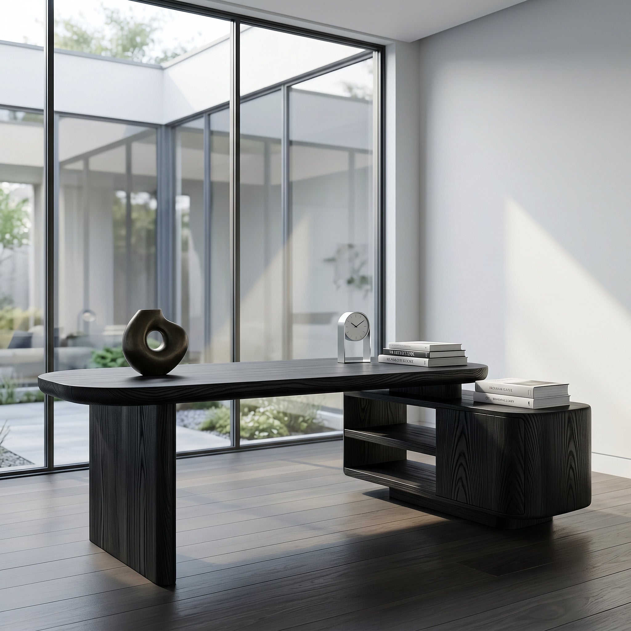 Contemporary Wooden L Desk With Rounded Form For Creative Studio RTTHHNDE109