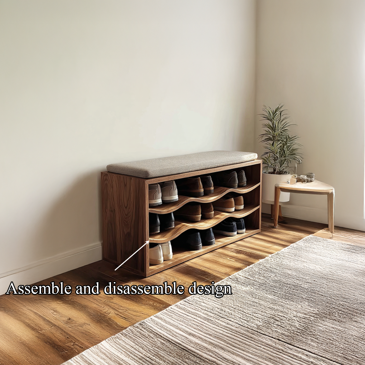 Midcentury Shoe Organizer Bench Entryway SINLSASB036
