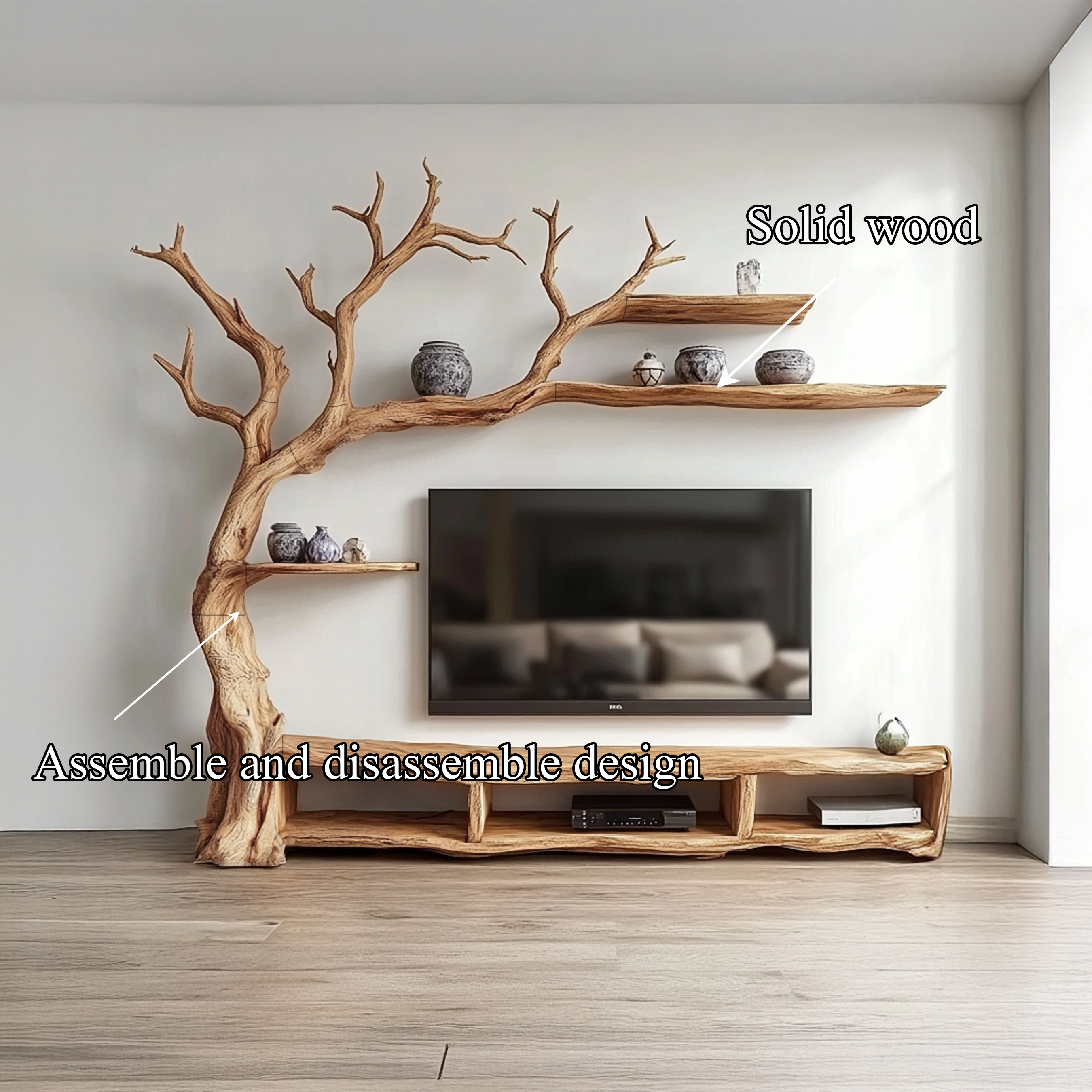 Rustic Organic Tree Branch TV Shelf Contemporary Home SINLSATB514