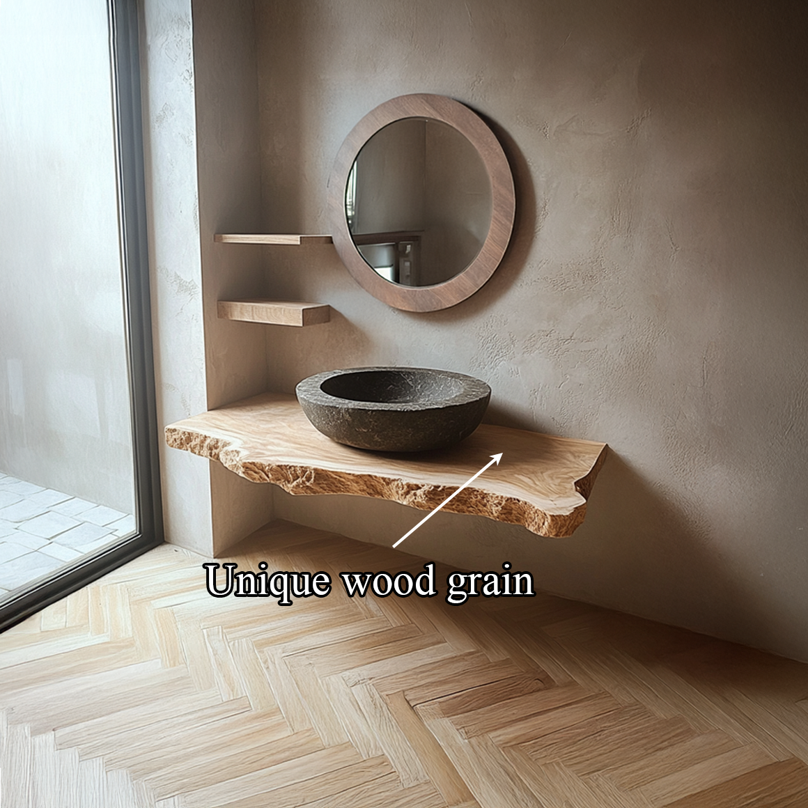 Rustic Floating Shelf Natural Edge Vanity Bathroom SINLSABRV176