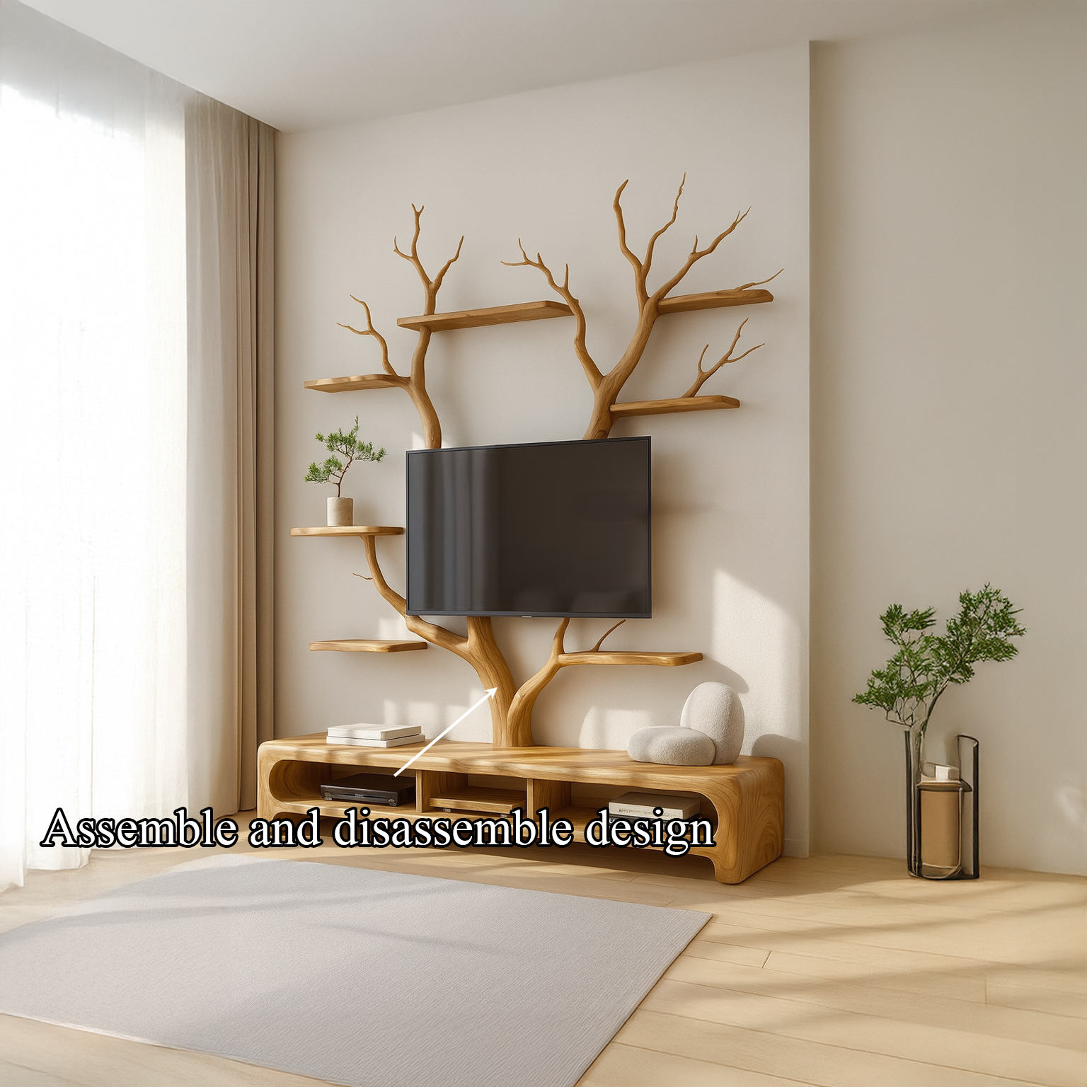 Rustic TV Stand Tree Shelf Living SINLSATB216