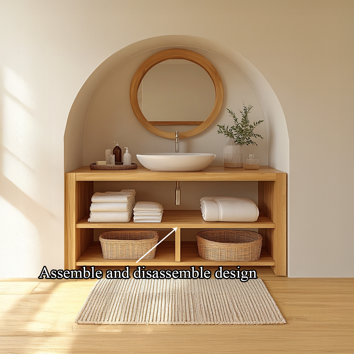 Minimalist Bathroom Storage Cabinet With Open Shelves And Natural Wood Design For Bathroom SINLSABRV209