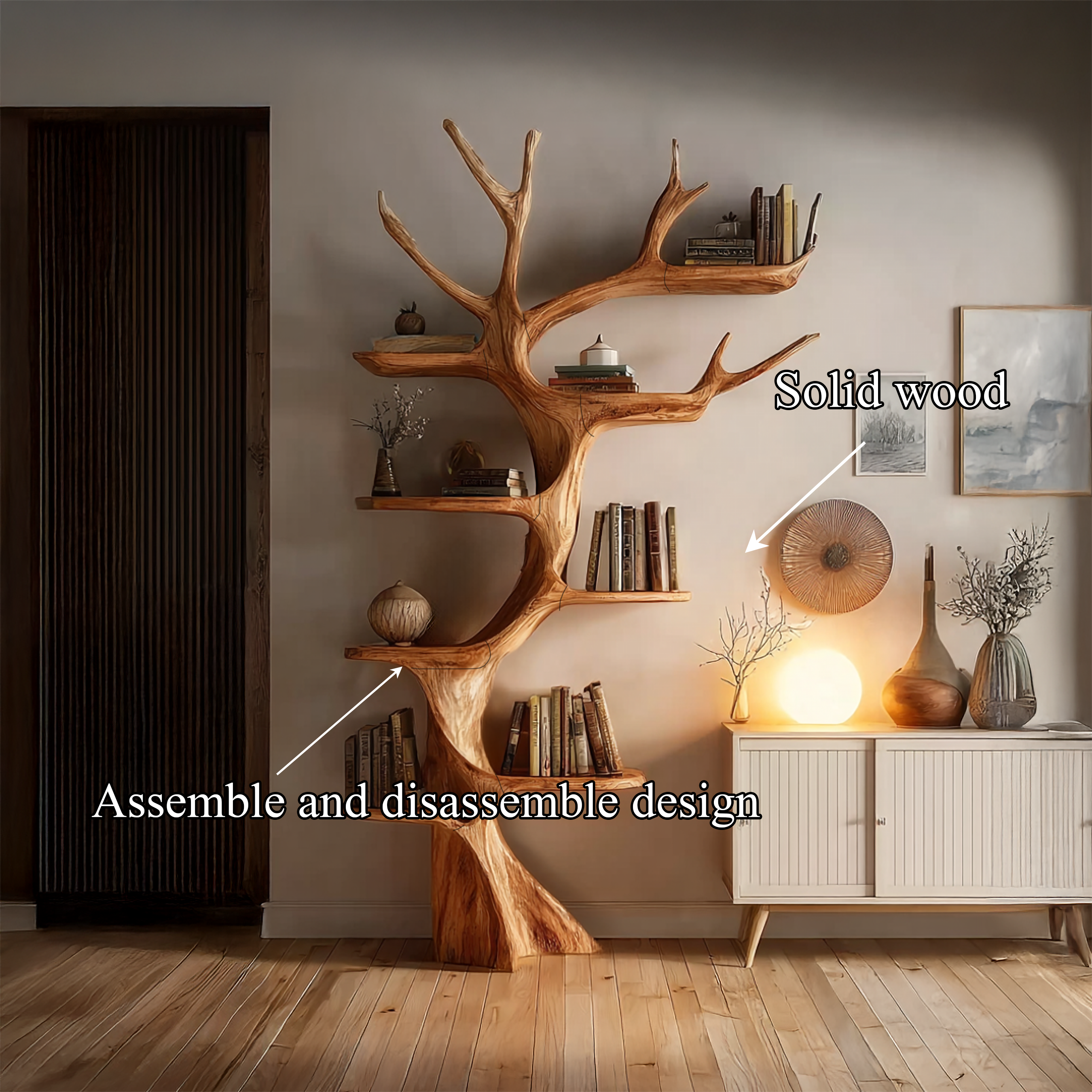 Rustic Tree Bookshelf Living Room SINLSATB208