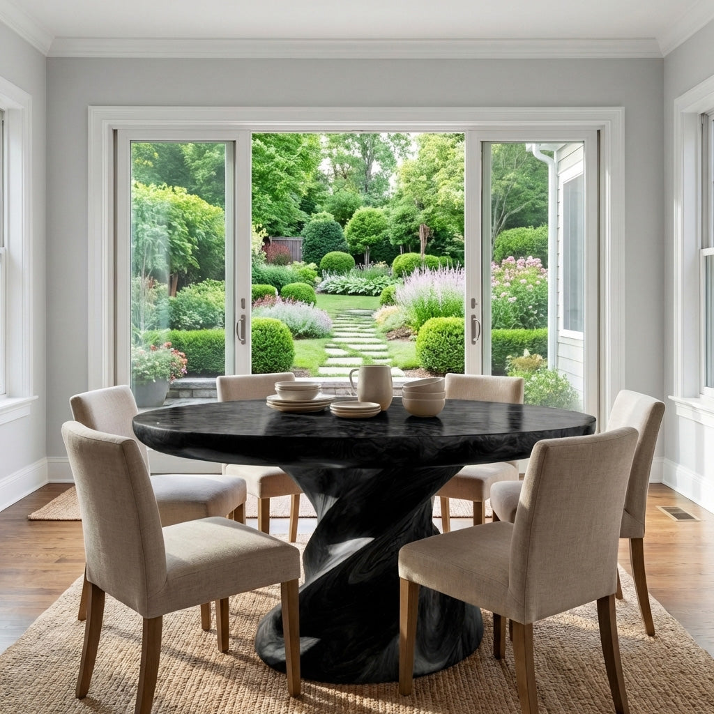 Contemporary Round Dining Table With Twisted Base For Dining Room RTTHHNDN062