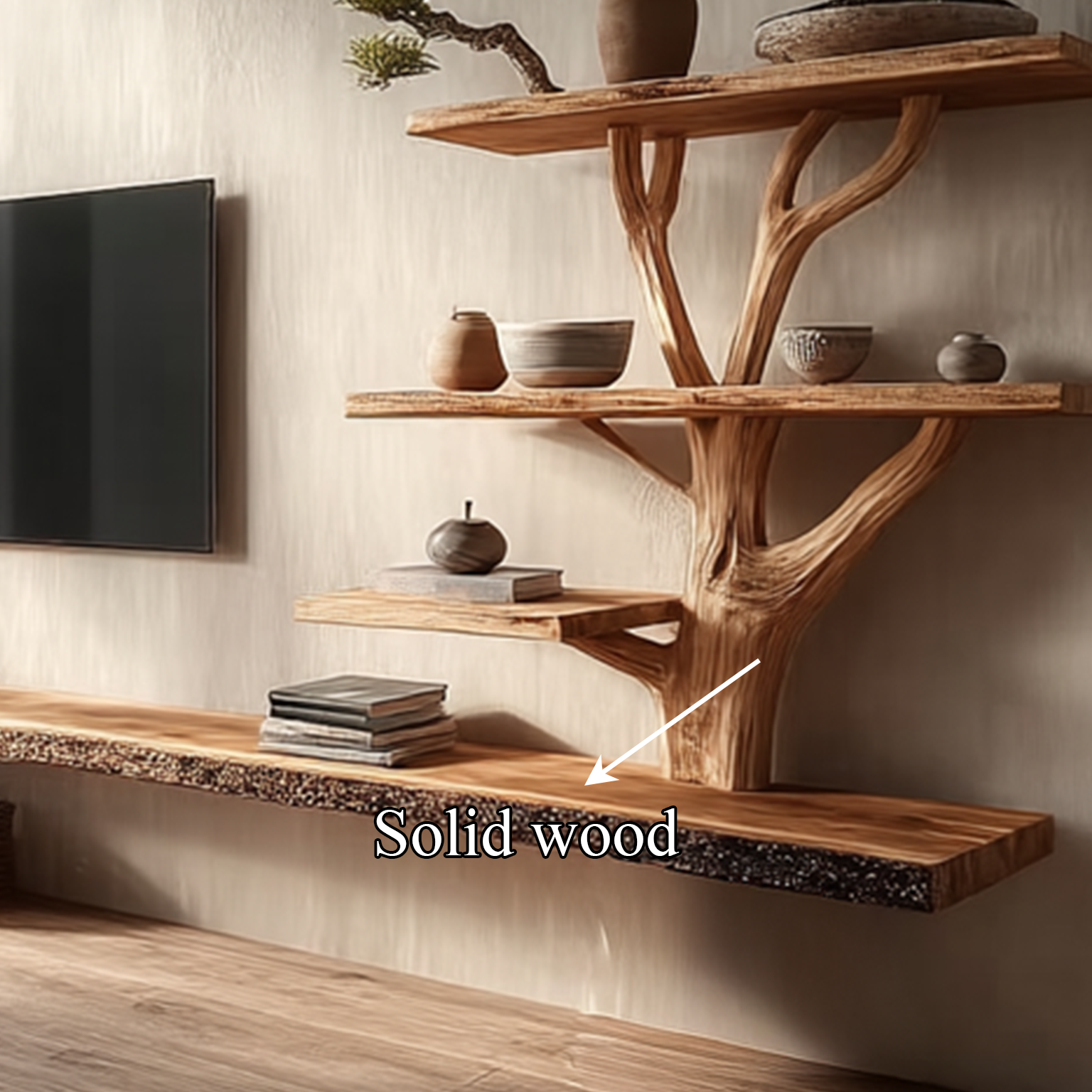 Custom Shelf TV Solid Wood Tree Wall Art Decor Home Gift SINLSATB236
