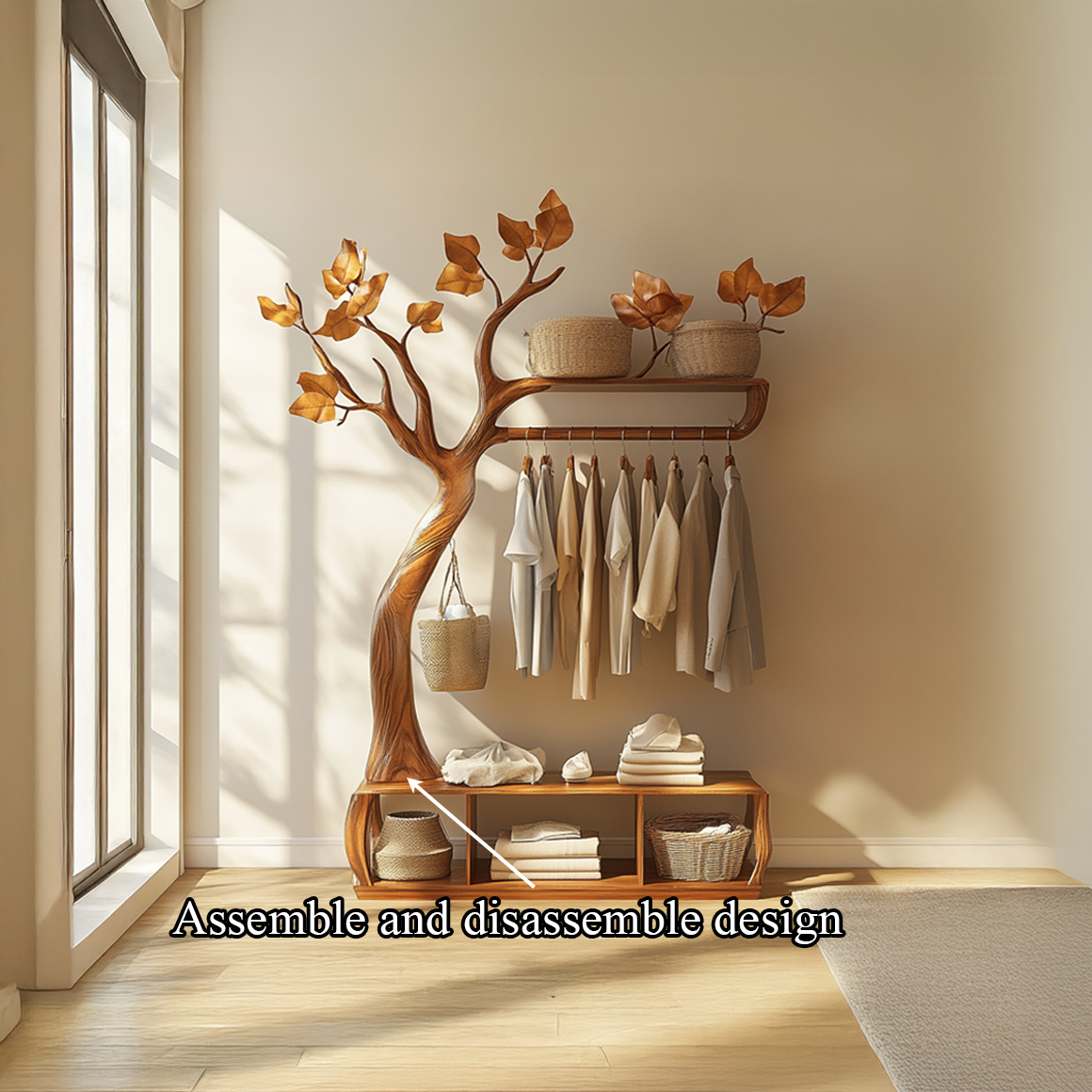 Rustic Tree coat Rack Bedroom Closet Organizer Storage SINLSATCR043