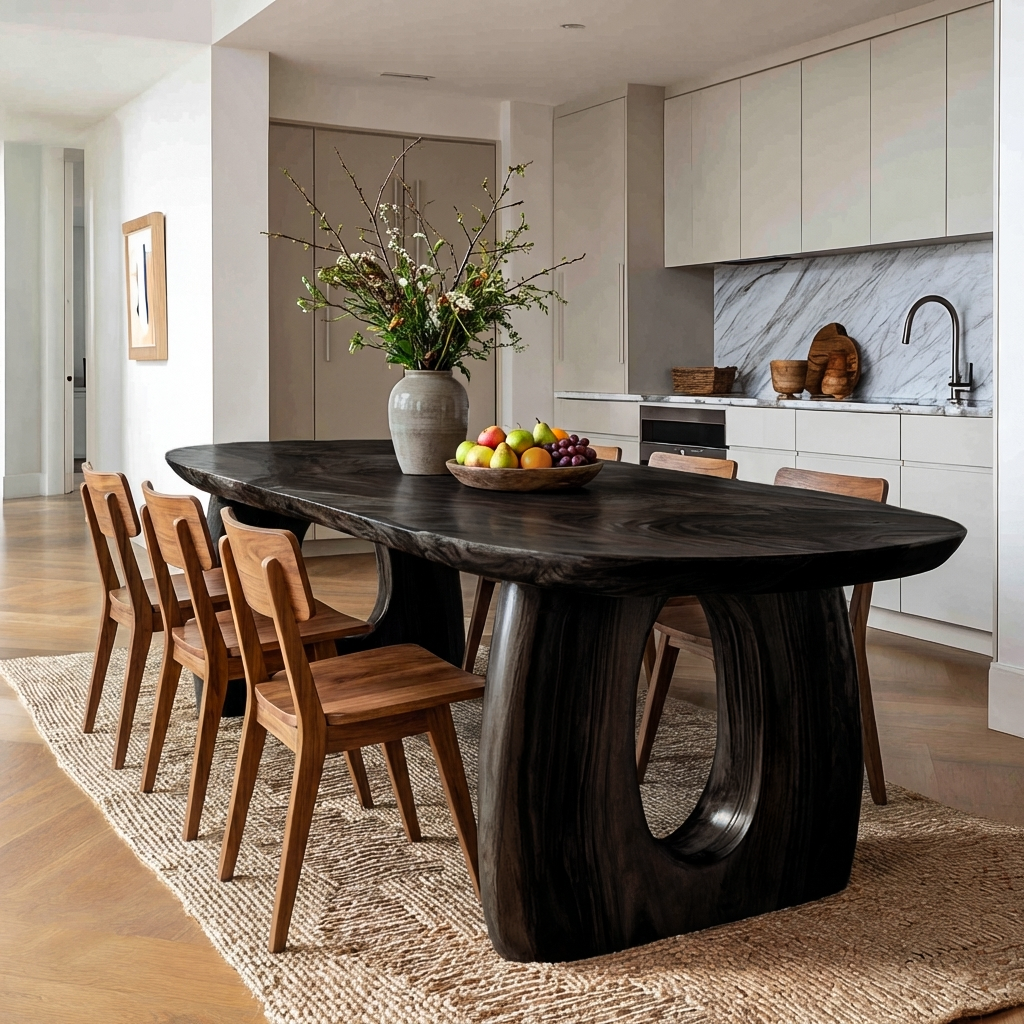 Mid Century Wooden Dining Table With Sculptural Form For Home RTTHTTDN043