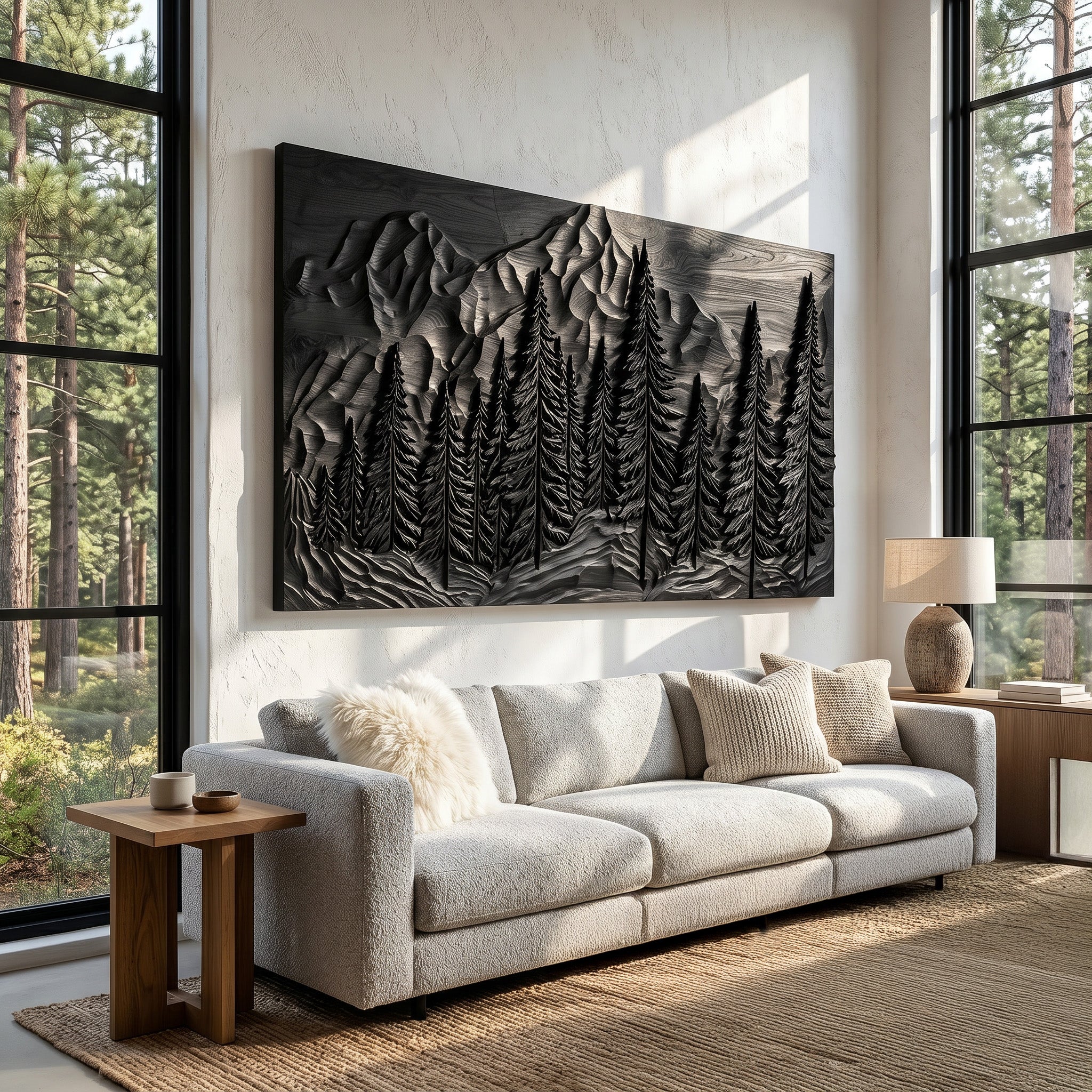 Rustic Forest Mountain Wood Wall Art For Living Room Decor RTTHHNWA210