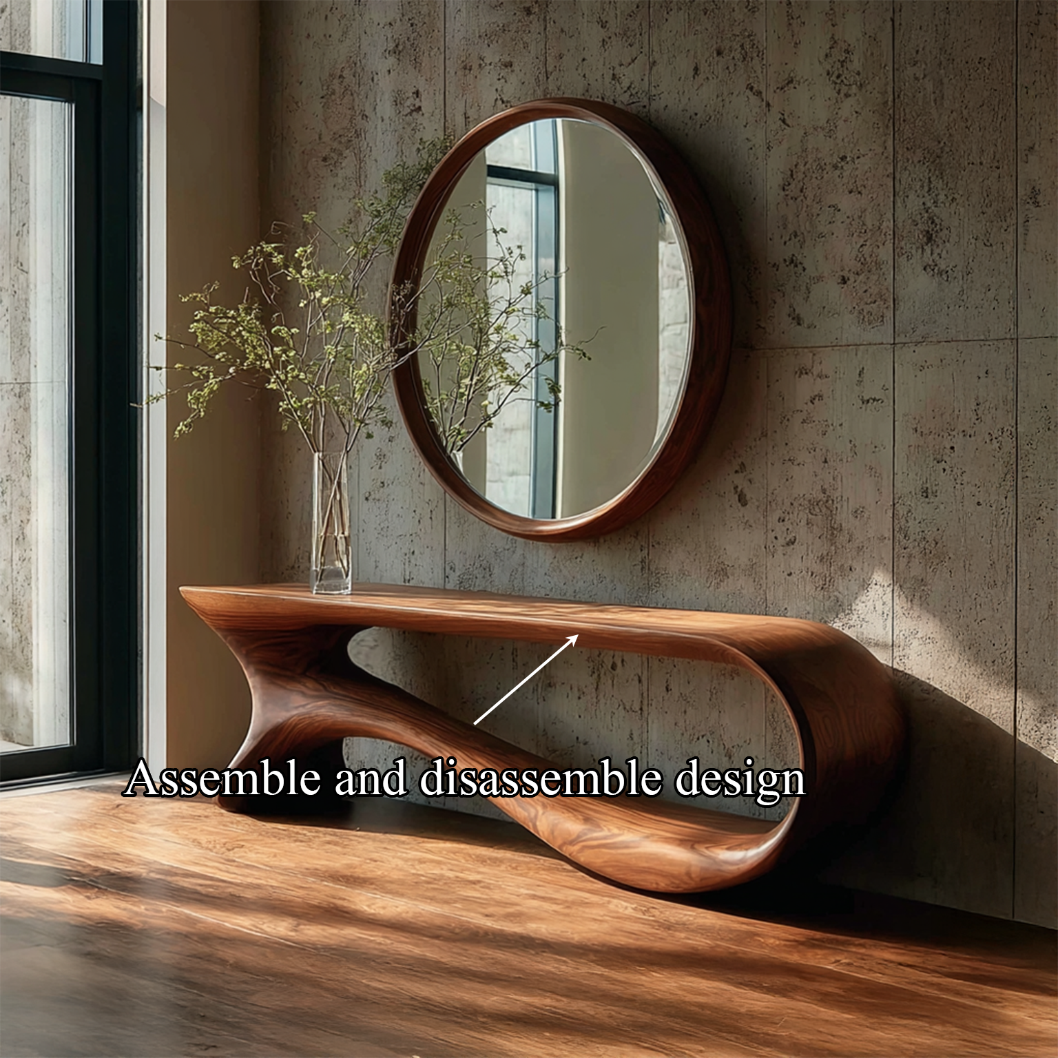 Wall Round Mirror Console Table Reclaimed Wood Decor Gift SINLSACS095