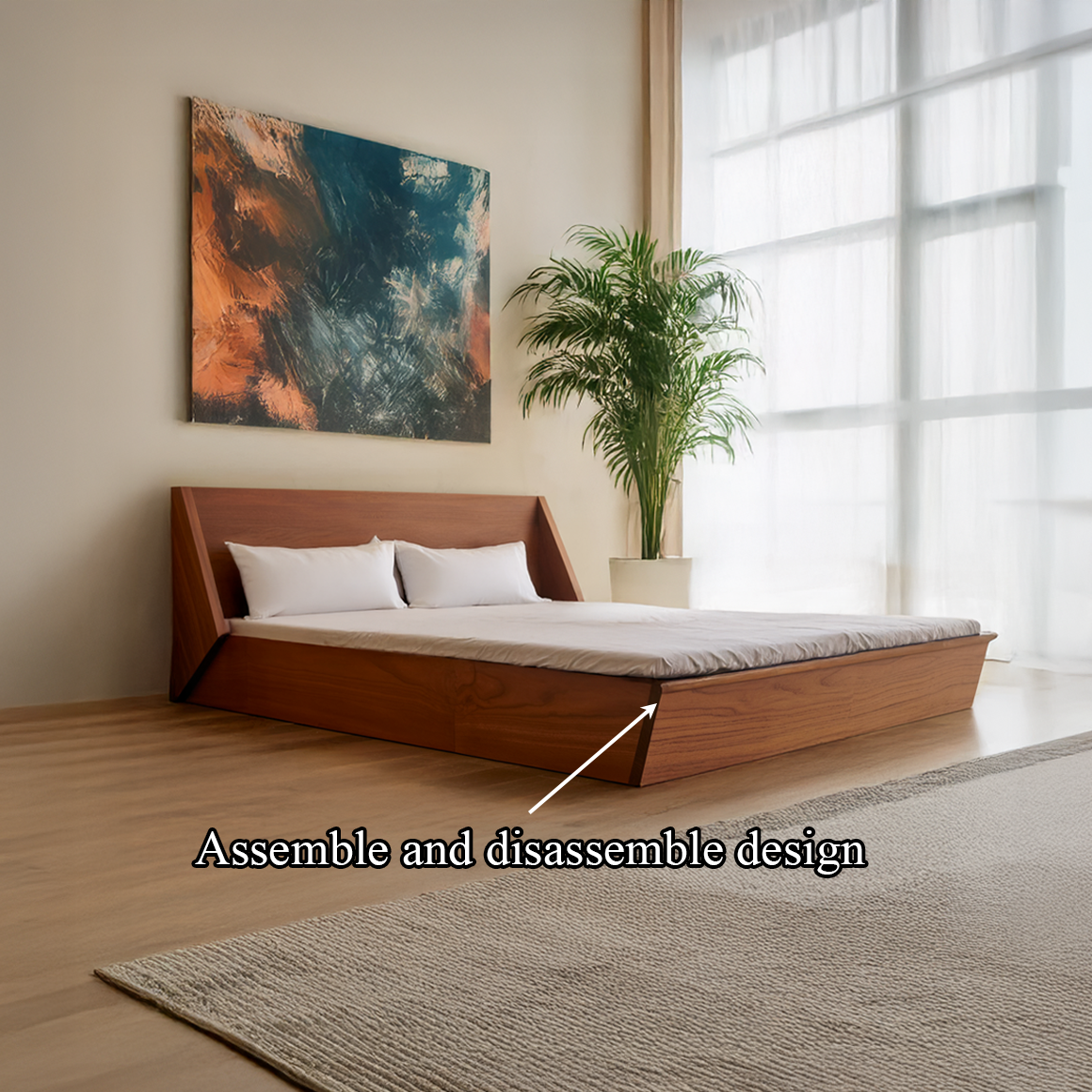 Mid Century Platform Bed Modern Bedroom Minimalist Style SINLSAWB61