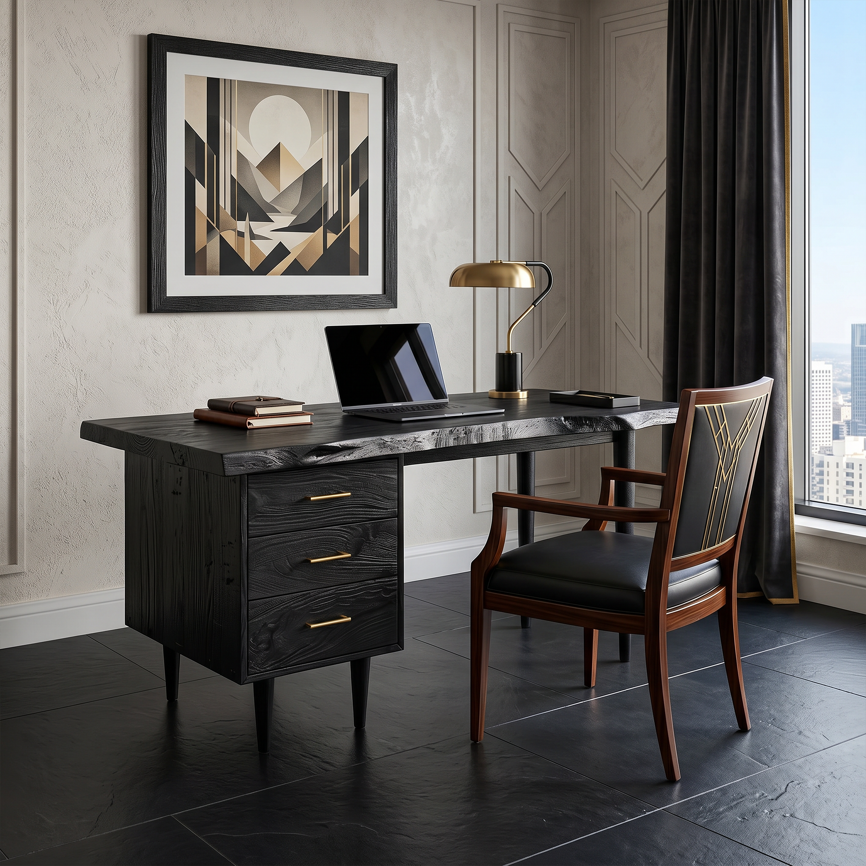 Luxury Office Desk With Open Shelf For High Rise Office SILDTTRDE017