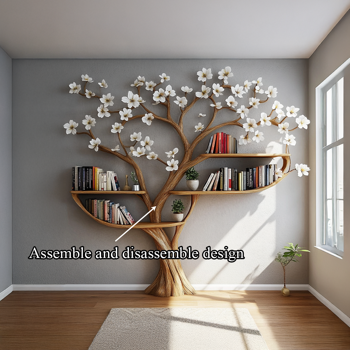 Rustic Tree Bookshelf Living Room Or Bedroom Flower Design SINLSATB456