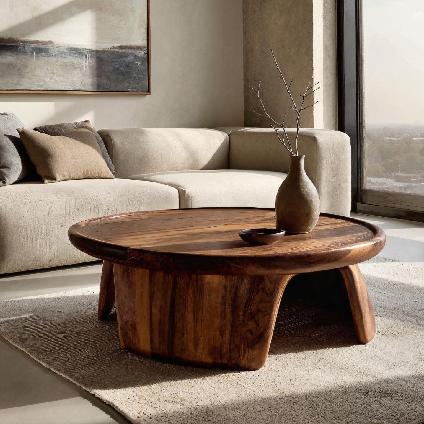 Modern Coffee Table With Three Pedestal Base For Living RTTHHNCF070